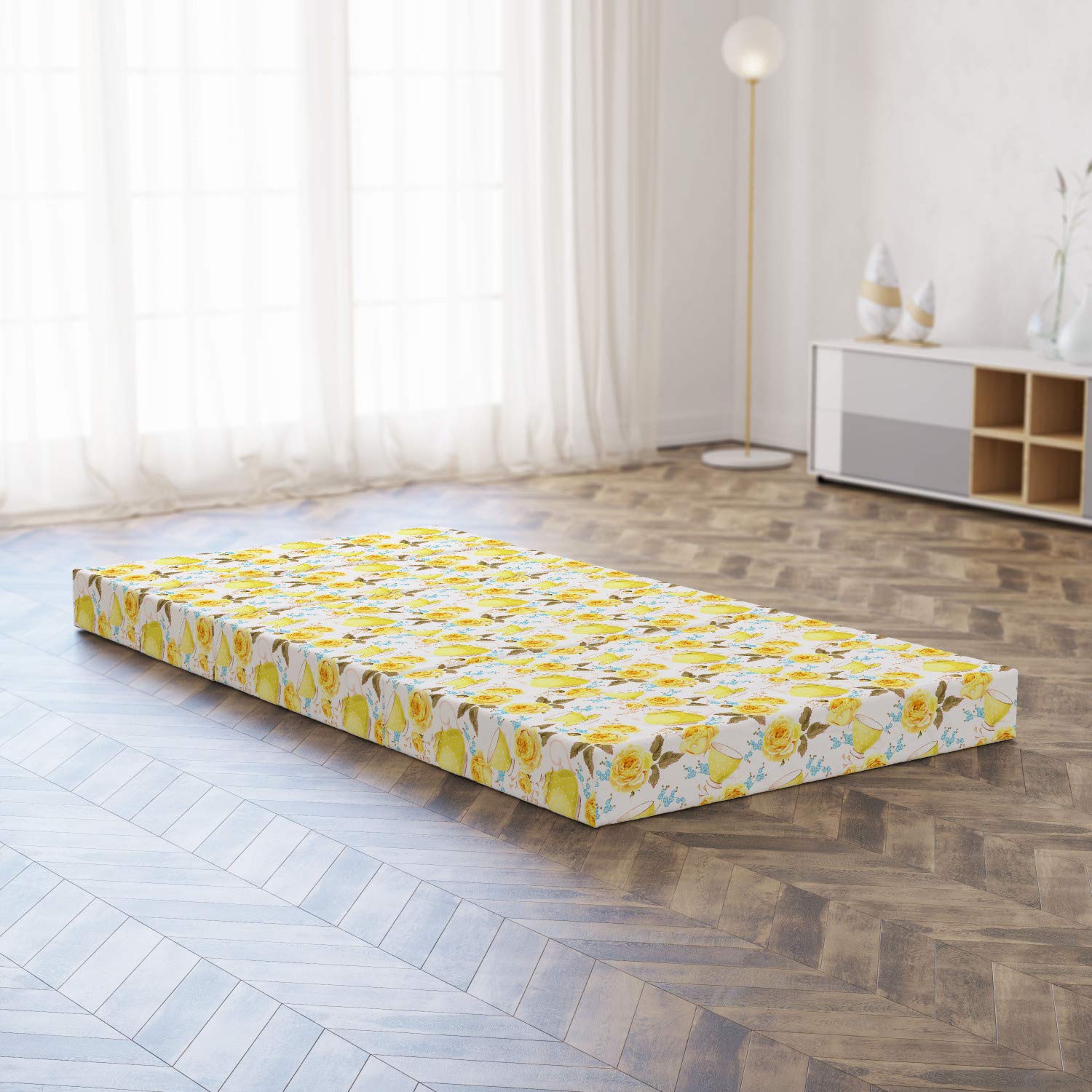 Ambesonne Foldable Kitchen Mattress - Floral Tea Cup Design, 74.8