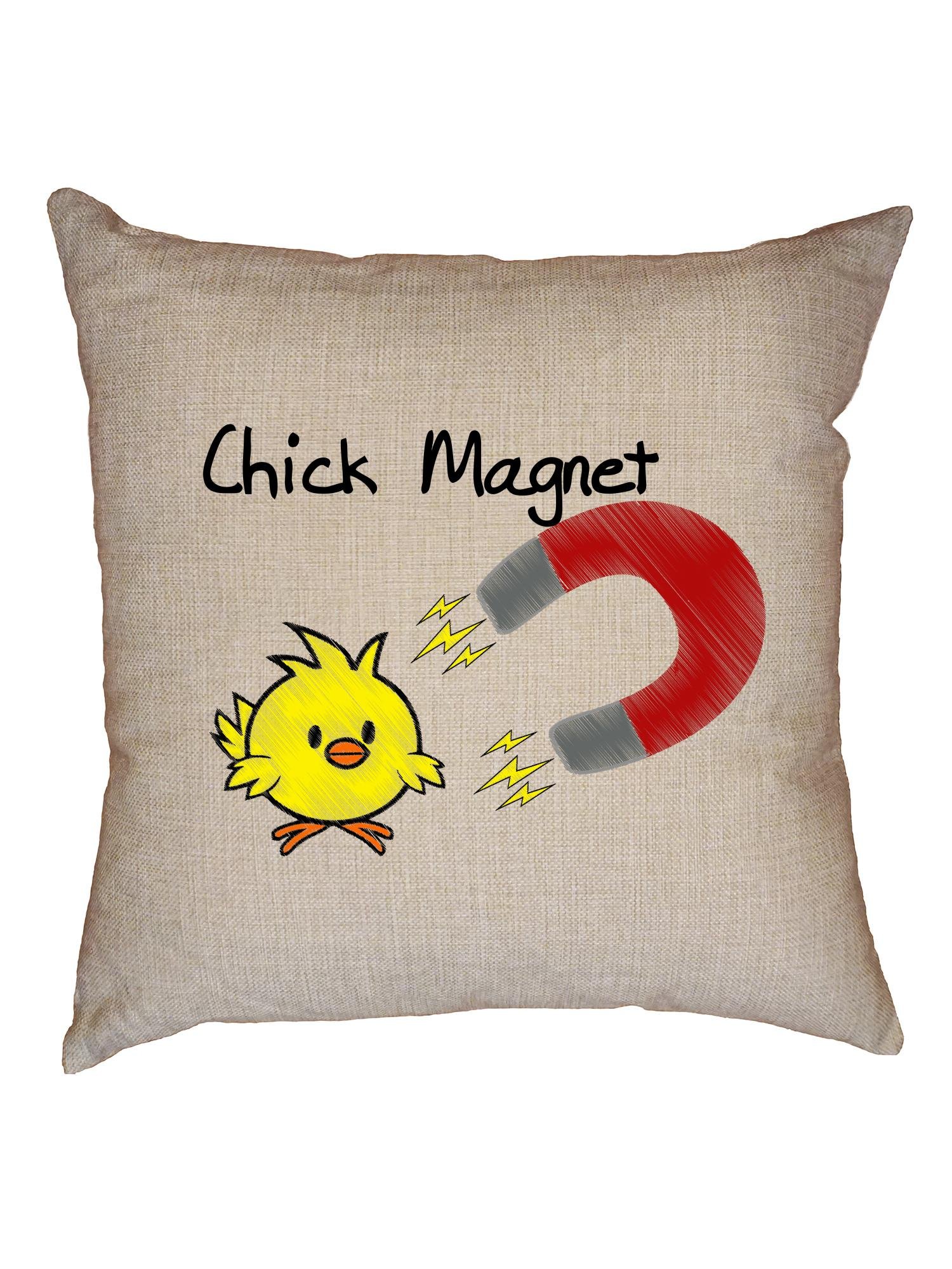 Funny Baby Chicken with Red Magnet Decorative Linen Throw Pillow Cover with Insert - Cute Home Decor Gift for Animal Lovers, Perfect for Sofa, Bed, Nursery or Office Decor