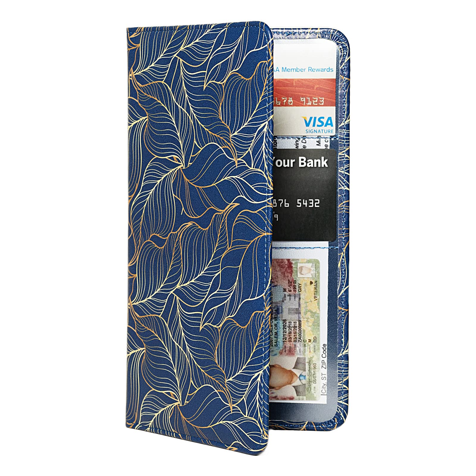 Car Registration and Insurance Card Holder - Magnetic Closure Document Organizer for Glove Box (Golden in Blue) - Perfect for Vehicle Paperwork Storage & Organization