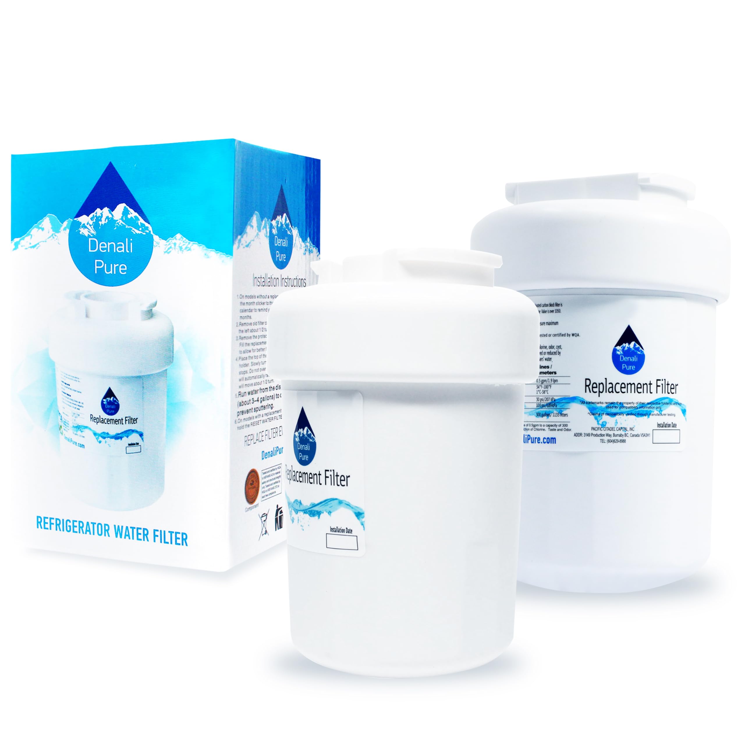 2-Pack GE PSS25NGMAWW Refrigerator Water Filter Replacement - Compatible with GE MWF & MWFP Fridge Filters | Pure Drinking Water for Home & Office Use