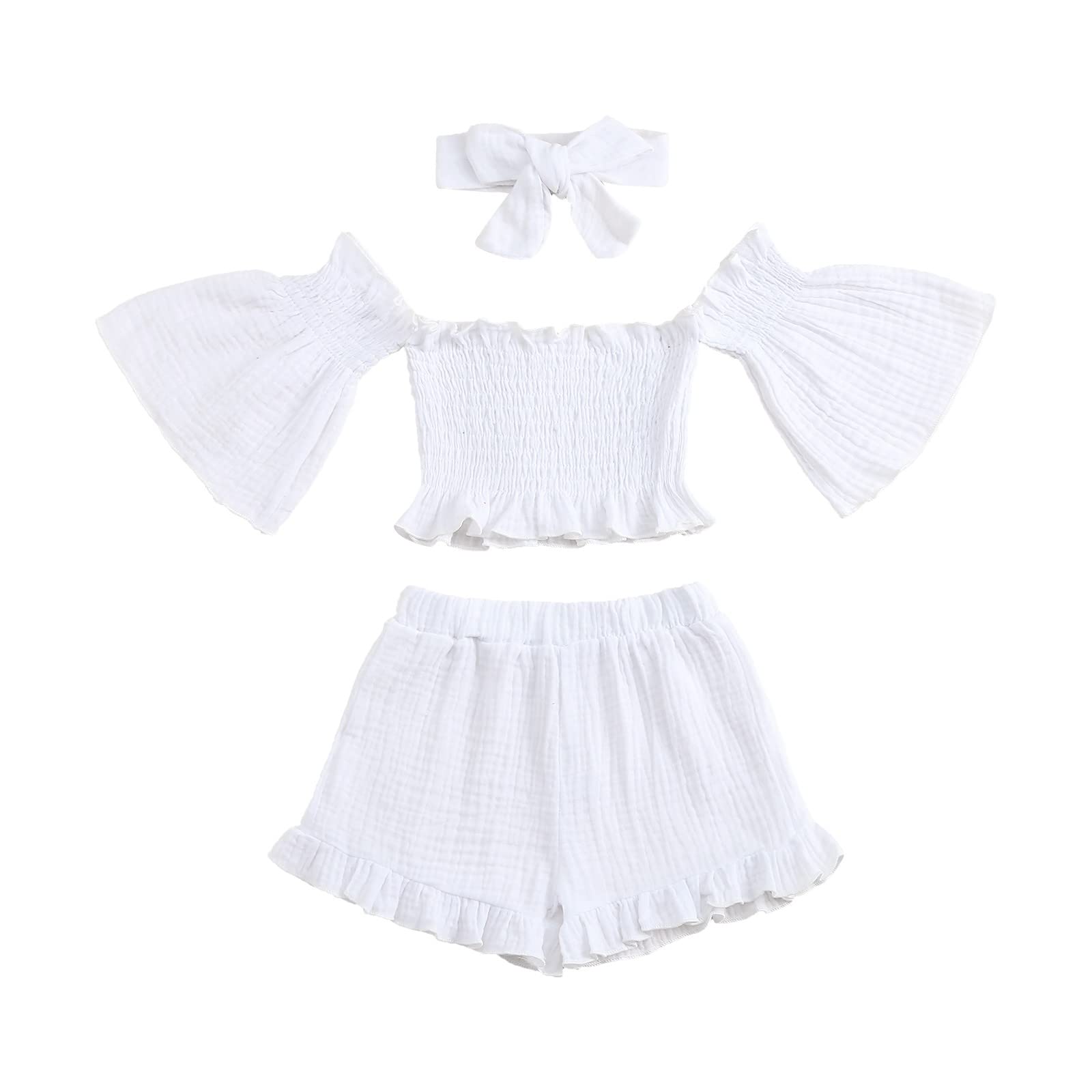 Little Girls Clothes Set - 3PC Baby Girl Outfit with Solid Color Hairband | Cute Toddler Dresses for Birthday, Photo Shoots & Daily Wear