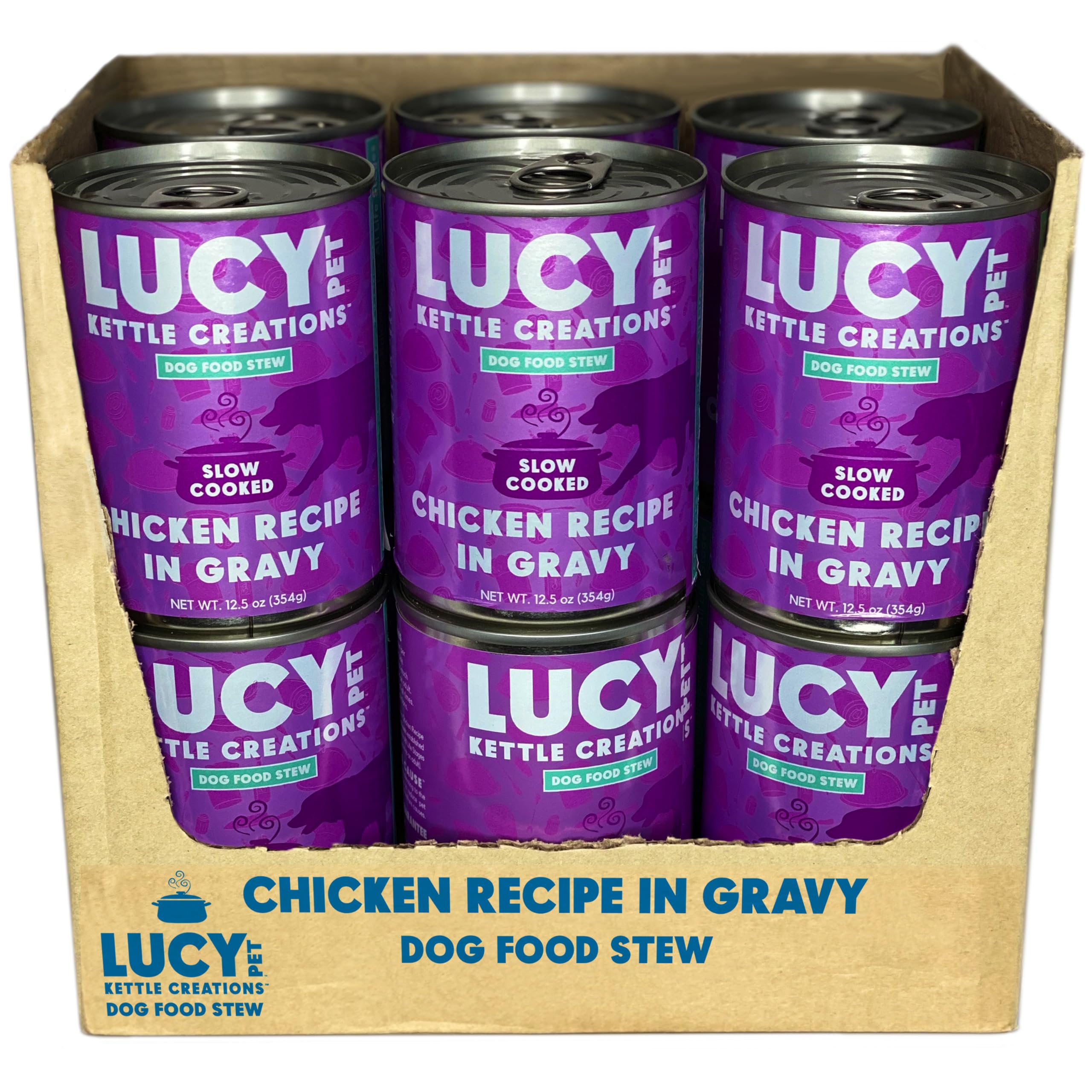 Lucy Pet Products Kettle Creations Chicken Dog Stew in Gravy - 12.5oz (Case of 12) | High-Protein Wet Dog Food for Adult Dogs | Perfect for Mealtime, Training Treats & Senior Dogs with Sensitive Stomachs