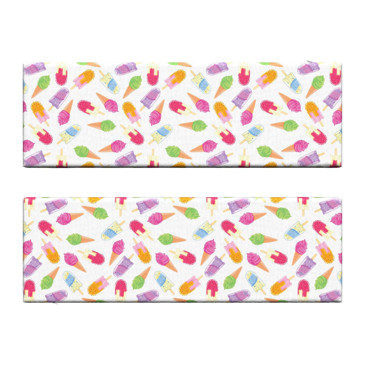 Ambesonne 2-Piece Ice Cream Bench Cushion Set - Vibrant Cartoon Cone & Popsicle Design, Soft Foam Padding with Decorative Cover, 45