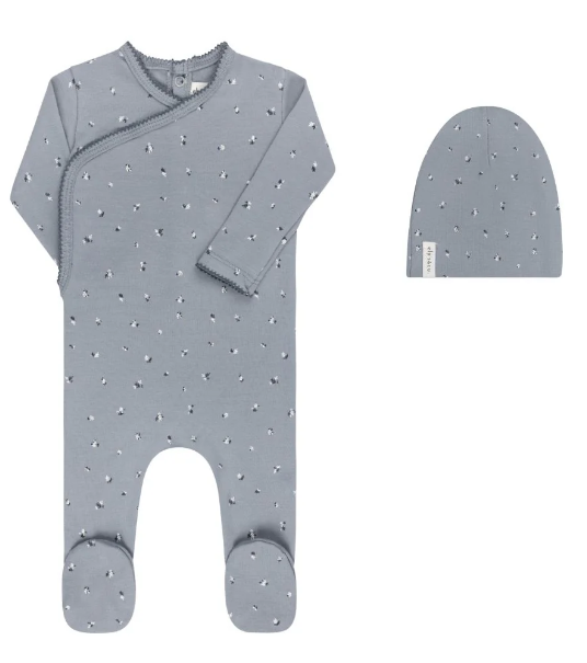 ELY & CO Baby Cotton Leaf Footie with Beanie Set - Newborn to 6 Months (1M-6M) | Soft Organic Cotton Onesie & Hat for Infant Photo Shoots, Gift Sets, and Everyday Comfort