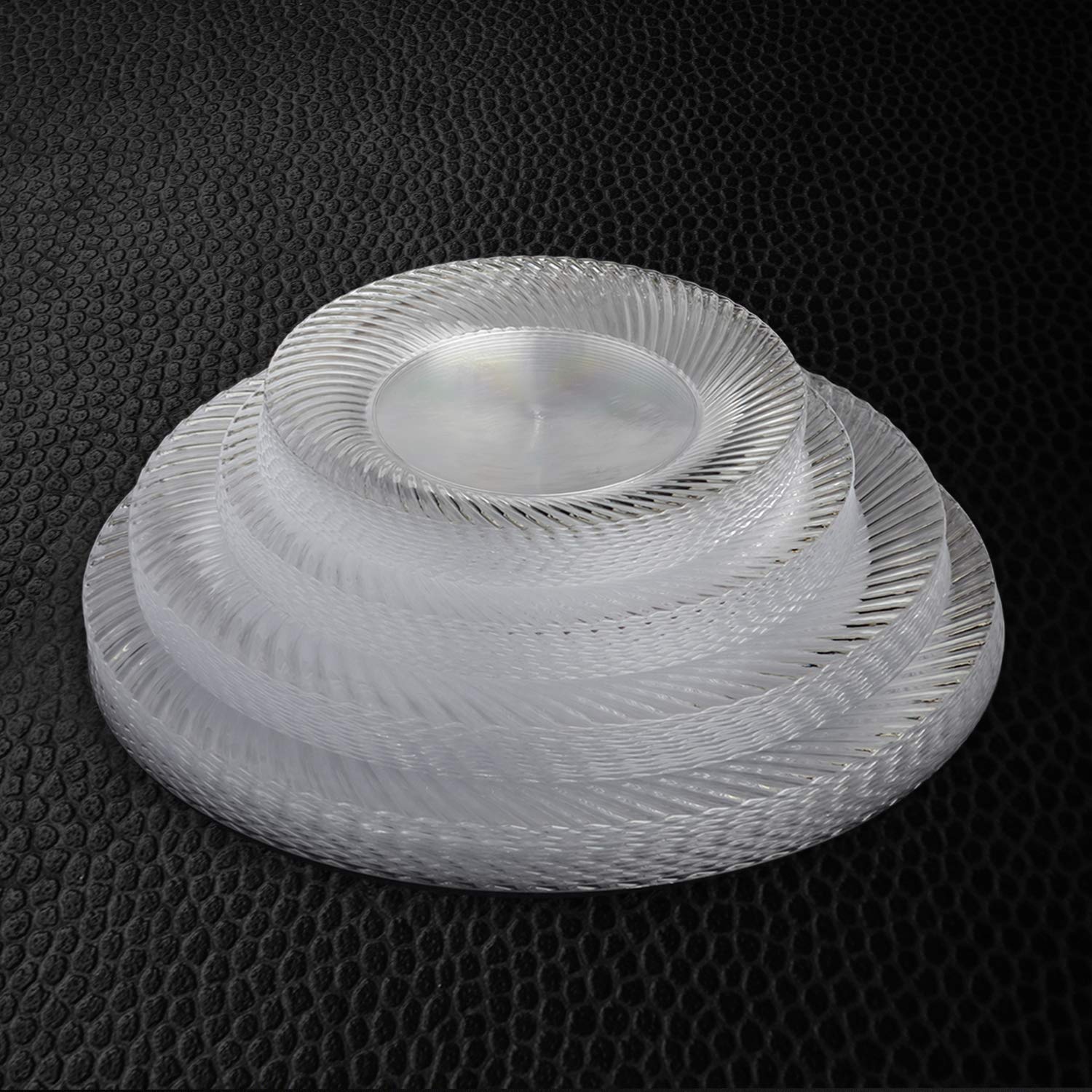 70-Count Clear 7-Inch Disposable Plastic Party Plates with Swirled Design Rims - Perfect for Salads, Desserts, and Party Tableware | Ideal for Birthday Parties, BBQs, and Family Gatherings