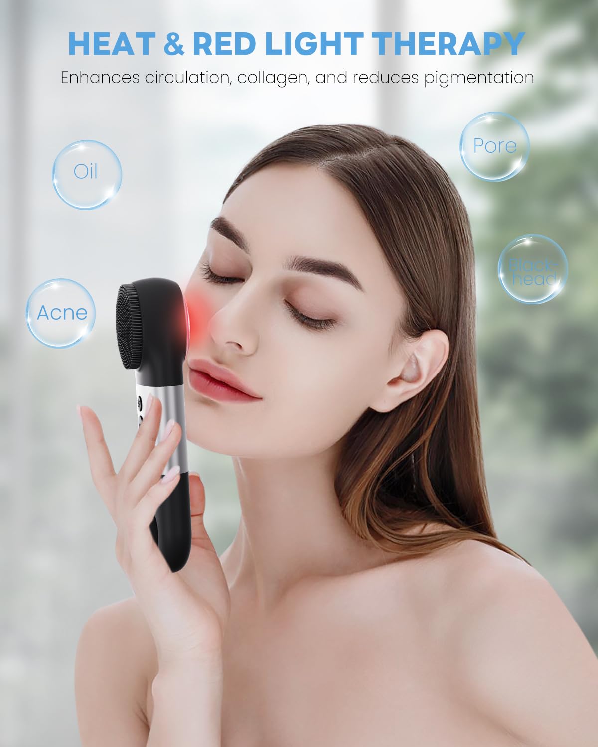 Rechargeable Waterproof Facial Cleansing Brush - IPX7 Silicone Face Scrubber with Heat & Cold Massage for Men & Women | Deep Pore Cleansing, Exfoliation & Skin Therapy | Perfect for Daily Skincare Routine, Travel & Spa Treatments (Black)