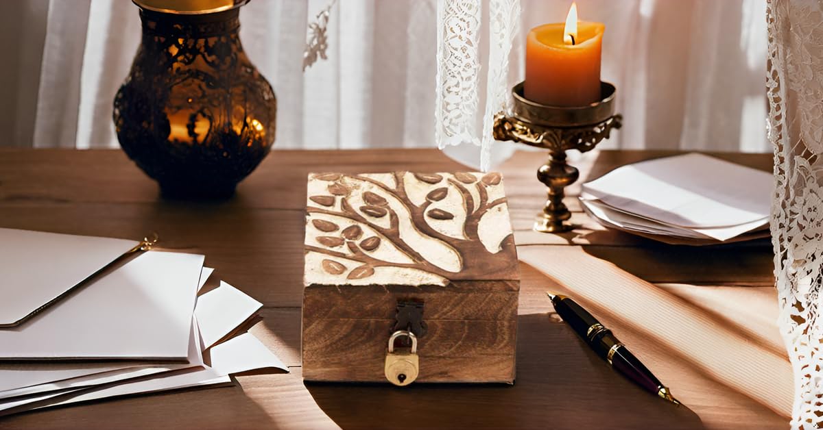 Handmade Wooden Jewelry Box with Tree of Life Carving - Lockable Keepsake Storage Box with Key, Jewelry Organizer & Watch Box - Perfect Birthday Gift, Anniversary Present & Home Decor Treasure Chest