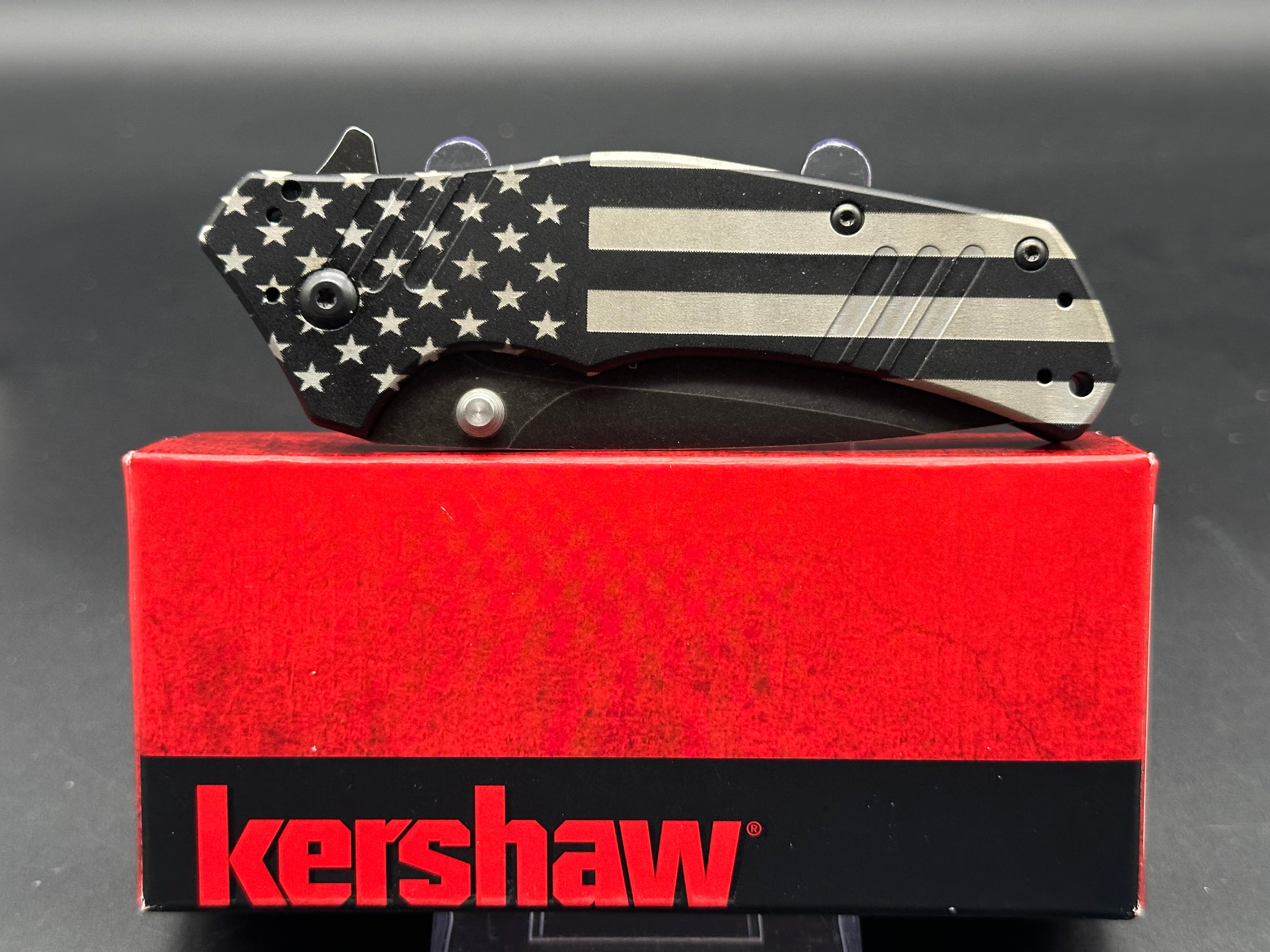 Kershaw Knockout 1870BLKBW Folding Knife - M390 Black Blade, Stars & Stripes Handle - EDC Pocket Knife for Camping, Hiking & Outdoor Adventures