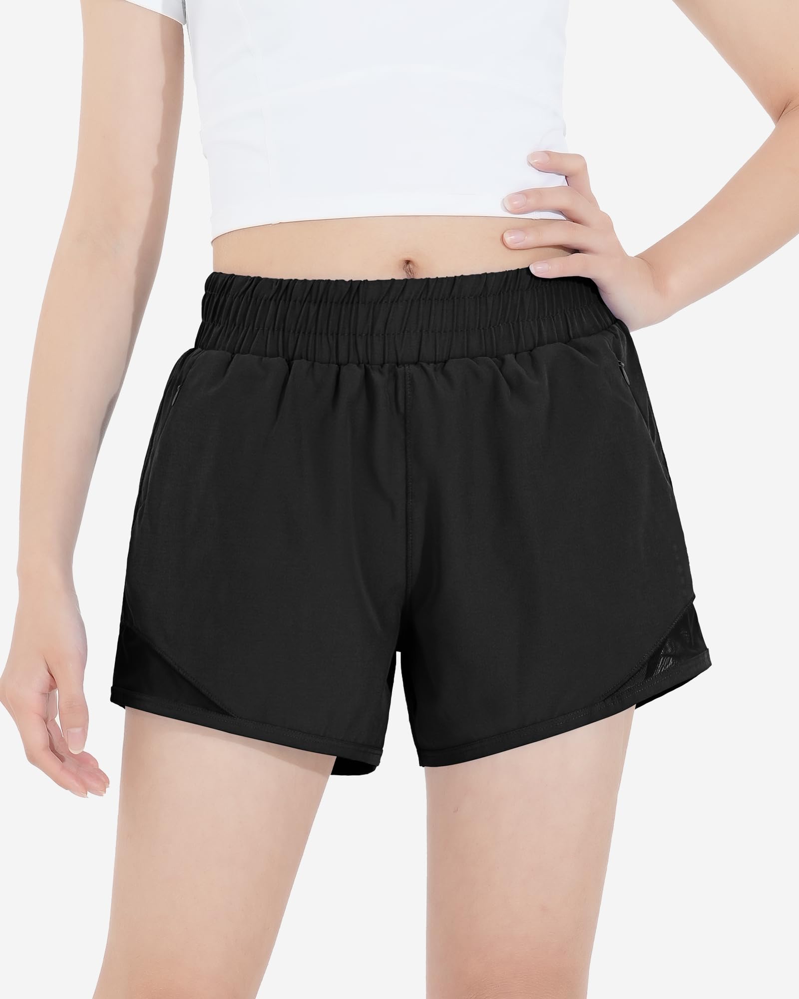 HASMES Girls' Athletic Shorts with Zip Pockets - Lightweight Running & Soccer Shorts for Kids Ages 5-14 Years - Perfect for Sports, Gym & Outdoor Activities