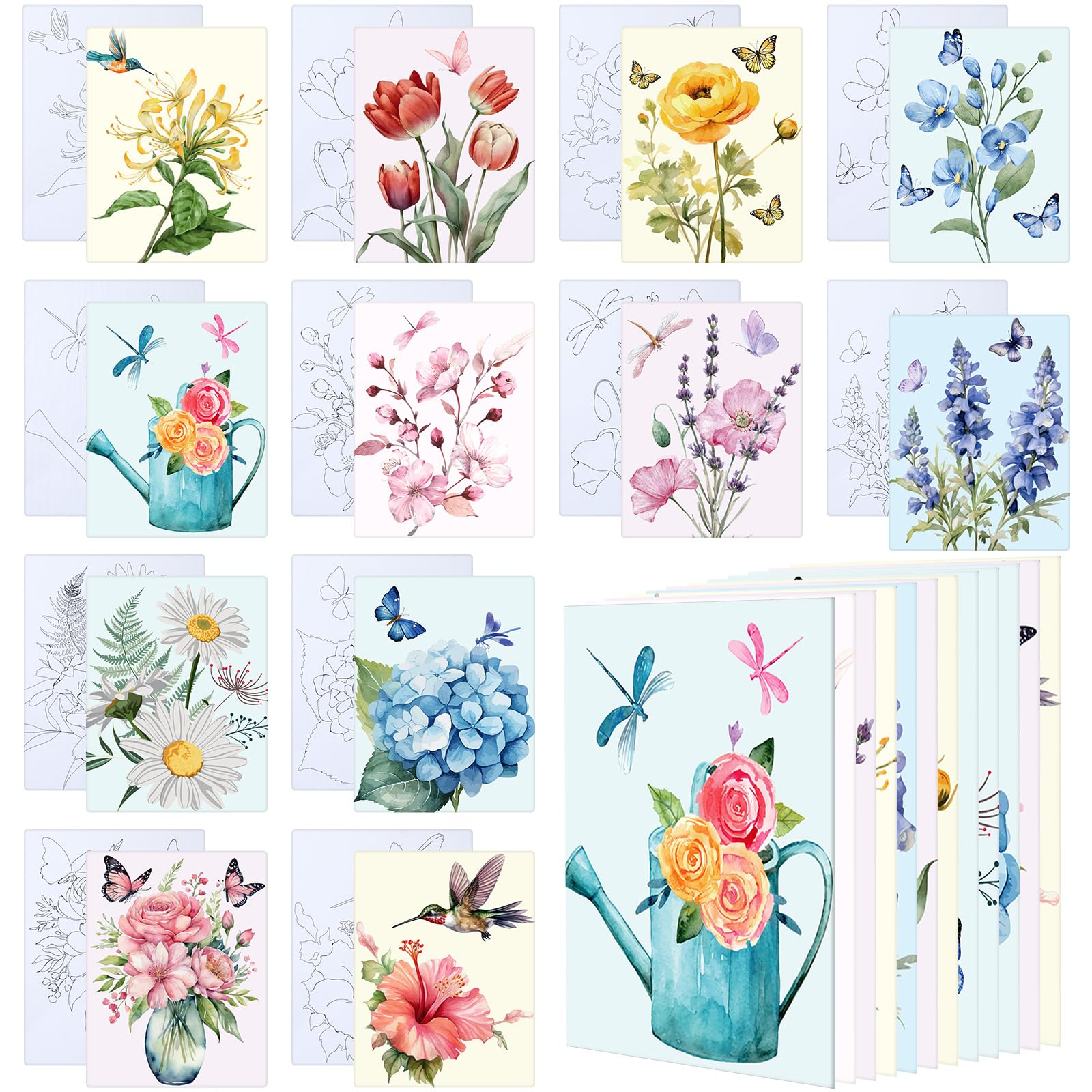 Tinlade 12-Pack 7.9x9.8 Inch Pre-Drawn Canvases for Painting - DIY Pre-Stretched Canvas with Outlines for Beginners, Students & Adults (Simple Style) - Perfect for Home Decor, Art Classes & Relaxing Creative Projects