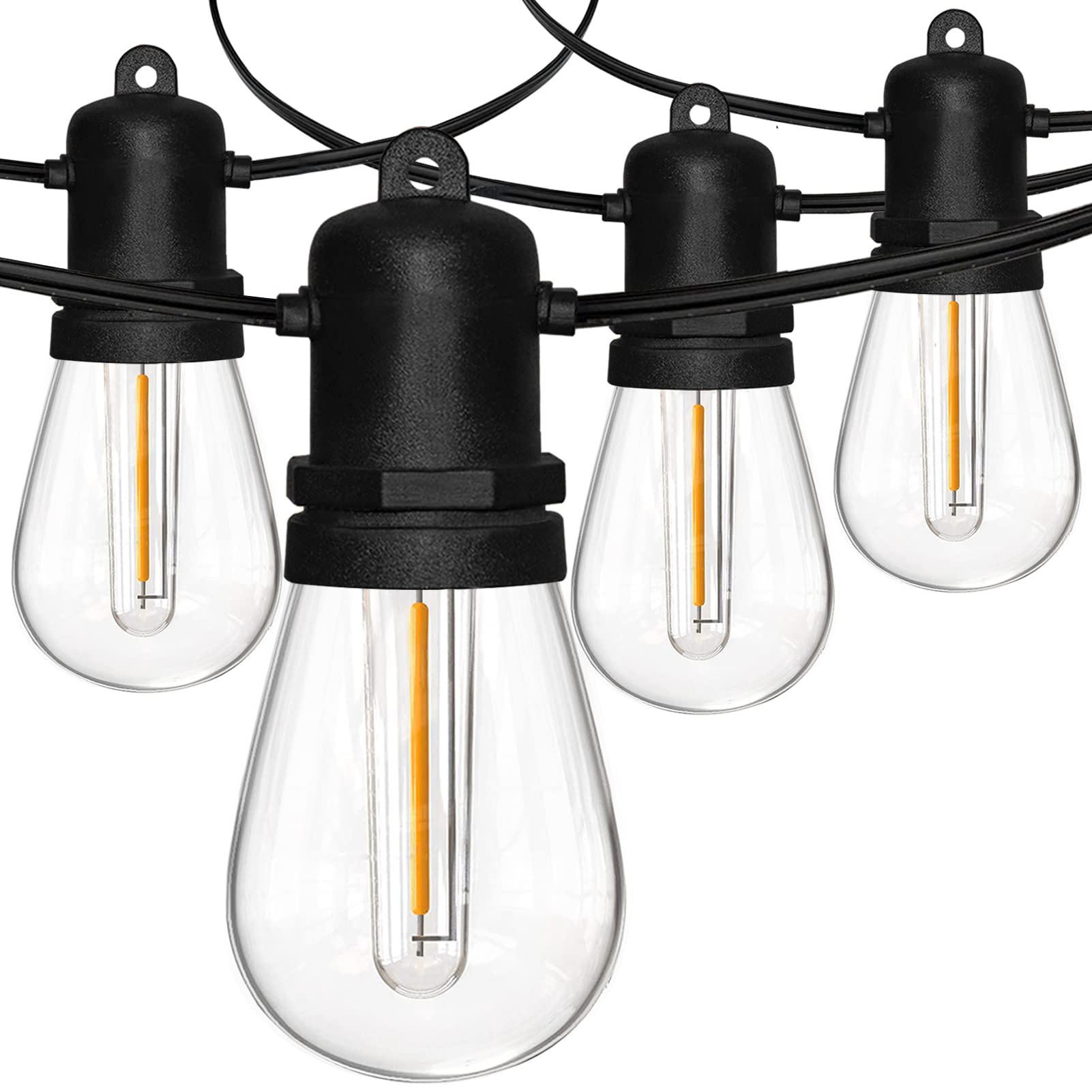 48FT LED Outdoor String Lights - 17 Dimmable Waterproof Shatterproof S14 Bulbs, Vintage Backyard Hanging Lights for Patio, Cafe, Bistro & Yard - Warm White - Perfect for Outdoor Dining, Garden Parties & Landscape Lighting