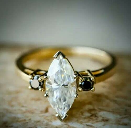 1.60 CT Marquise Cut Black Diamond Engagement Ring in 14K Yellow Gold – Elegant Wedding Band for Proposals & Anniversaries