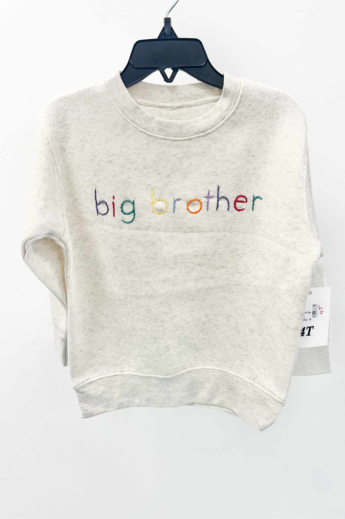 Adorable Cream Embroidered Big Brother Sweatshirt for Toddler Boys - Soft Cotton Pullover for Sibling Announcement & Family Photos
