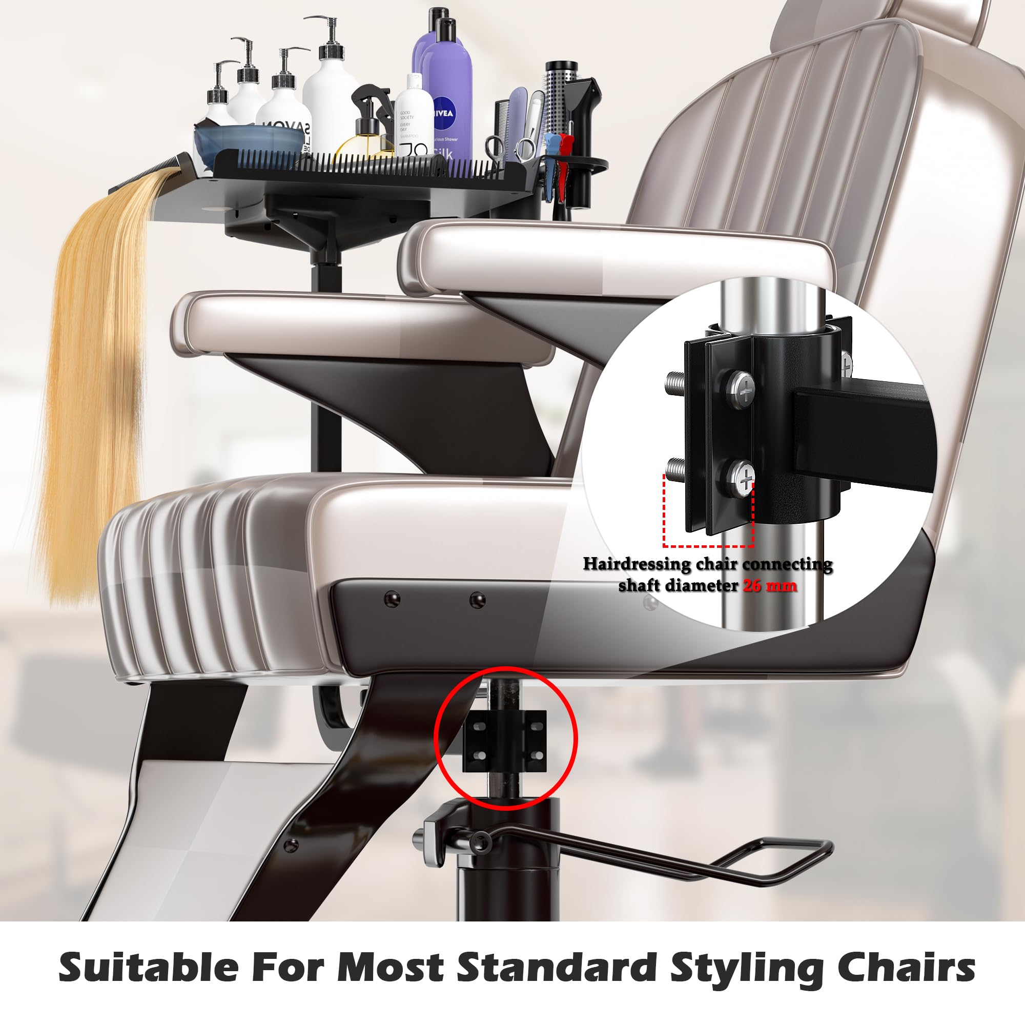 Yeshine Hair Extension Tool Tray - Metal Styling Chair Attachment with 360° Rotation | Perfect for Salon Hairstylists & Home Hairdressing | Organize Clips, Brushes & Hair Dye Supplies