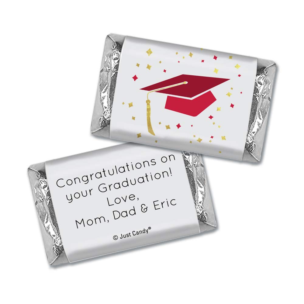 Personalized Graduation Hershey's Miniatures Chocolate Candy Bars (75 Count) - Red with Cap & Confetti - Perfect for Graduation Parties, Gifts, and Celebrations