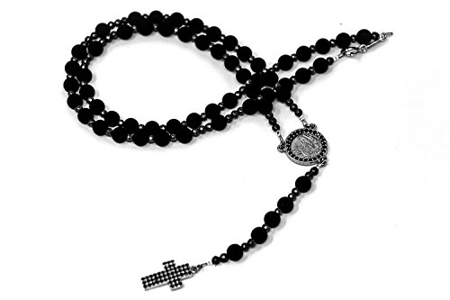 Lourdes Sterling Silver Rosary Beads with Volcanic Rock Beads & Apparition Medal - Catholic Prayer Rosary Set with Lourdes Prayer Card - Perfect for Daily Devotion, Religious Gifts, and Spiritual Protection