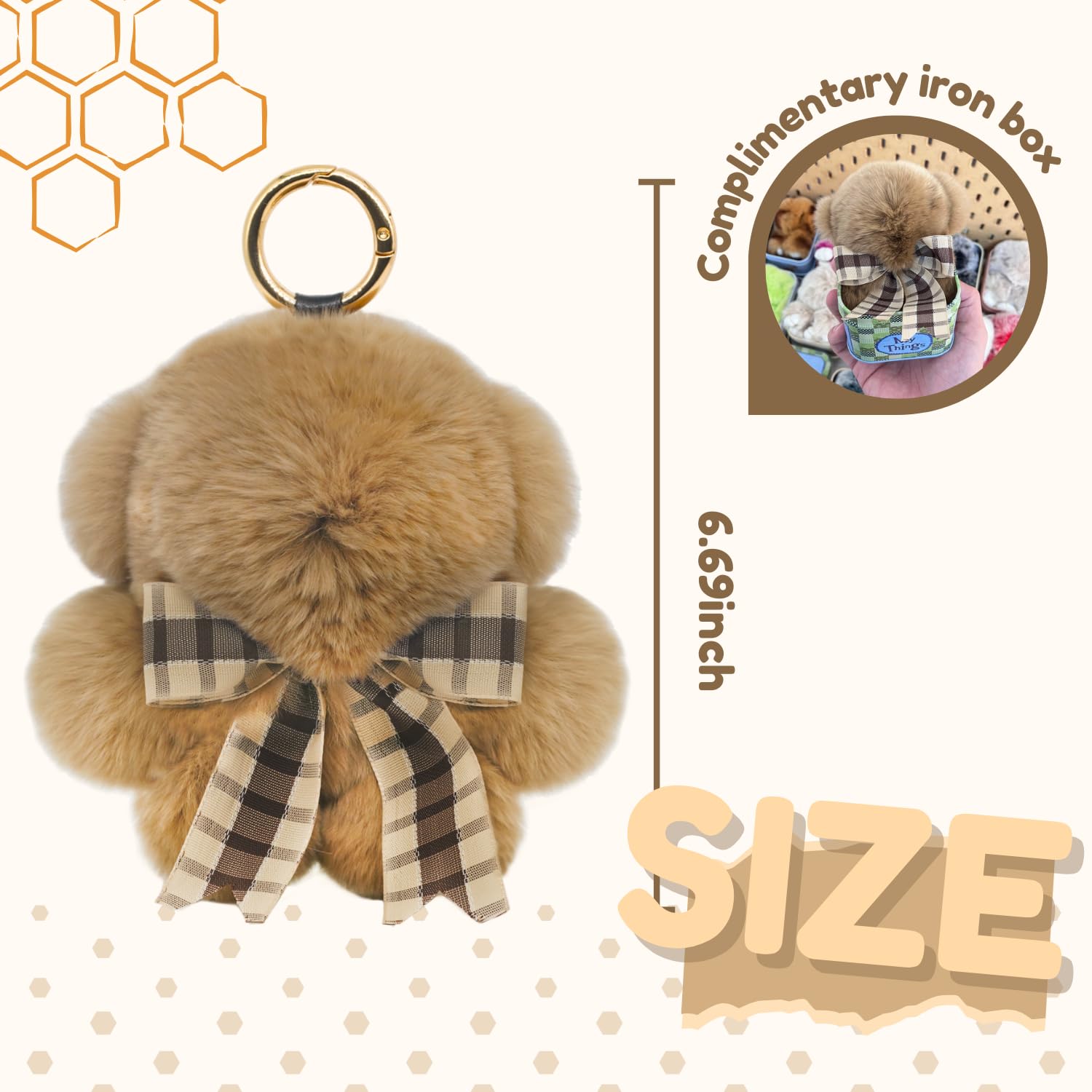 Original Bunnylulu Handmade Soft Bunny PomPom Keychain with Tin - Cute Plush Keychain for Bags, Gifts & Home Decor - Perfect Holiday Present for Kids & Bunny Lovers