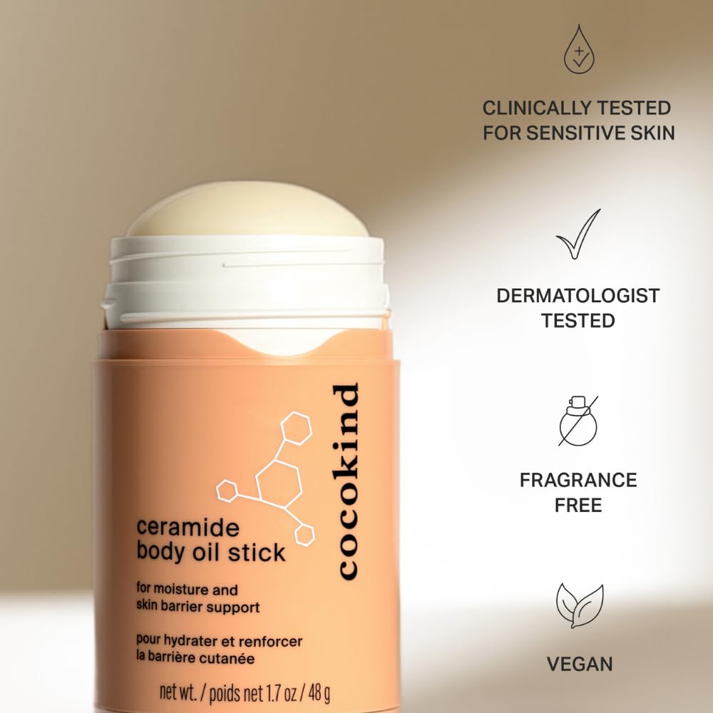 Cocokind Ceramide Body Oil Stick - Fragrance-Free, Vegan & Cruelty-Free Moisturizer for All Skin Types Including Sensitive Skin - Mess-Free Hydration for Dry Skin Care, Post-Shower & On-The-Go Use - 1.7 oz