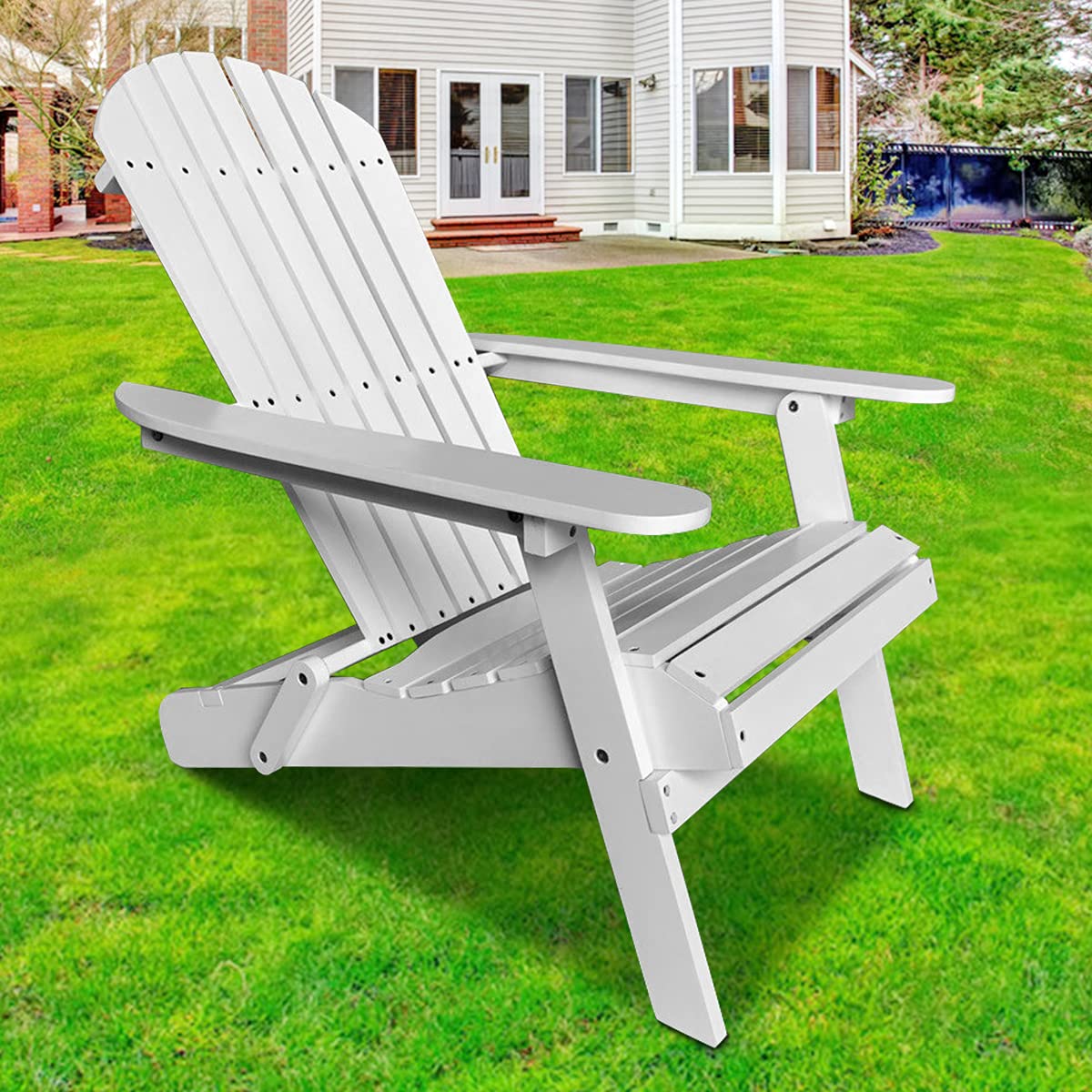 White Adirondack Chair - Folding Resin Fire Pit Chair, Wooden-Style Lawn & Patio Chair for Adults & Seniors - Perfect for Garden, Deck, Poolside, Balcony & Outdoor Relaxation | Durable & Comfortable AC2000 Model