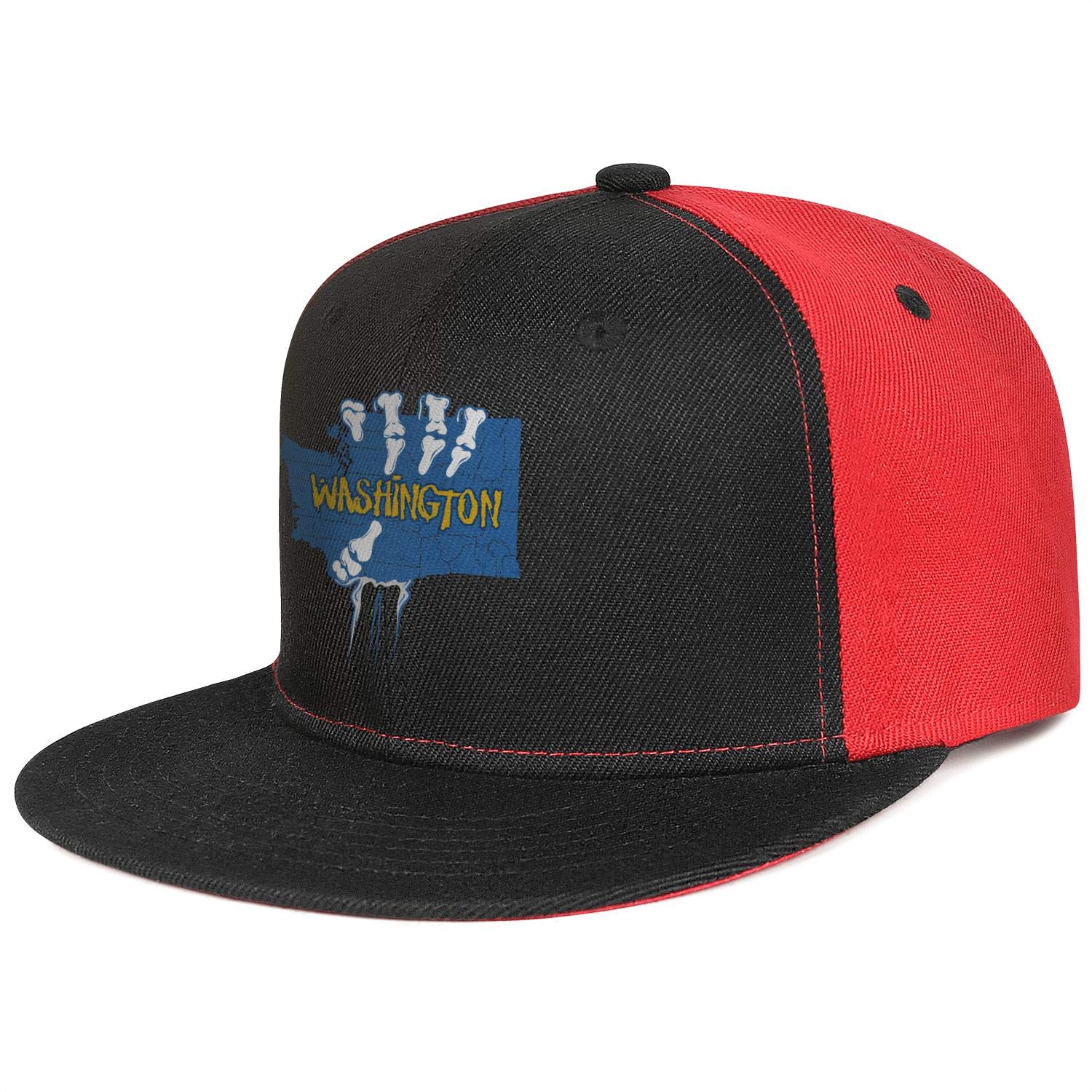 Washington State Skull Map Baseball Cap for Men & Women - Adjustable Snapback Hat with Hand Bone Print - Perfect for Outdoor Sports, Hiking, and Casual Wear