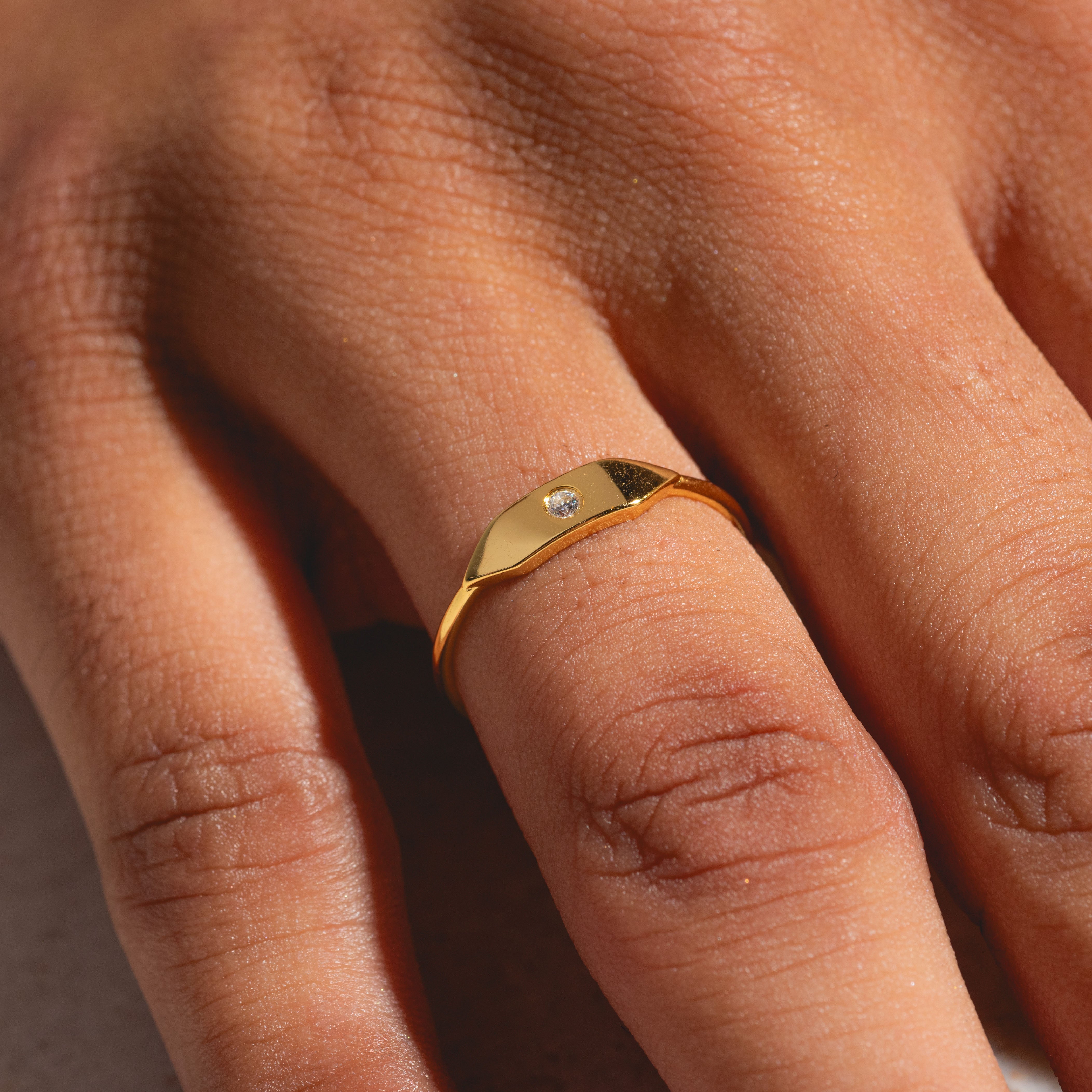 Stacking Signet Ring with Stone - Elegant Stackable Jewelry for Women, Minimalist Dainty Rings for Everyday Wear, Perfect for Layering and Gifting