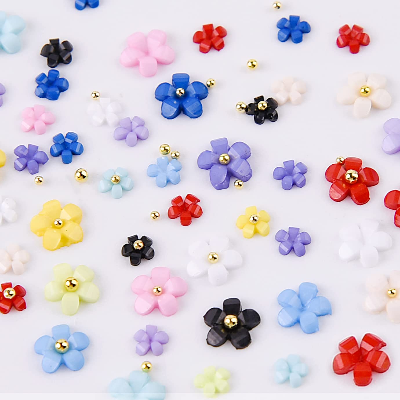 WXJ13 2 Boxes 3D Flower Nail Charms with Rhinestones & Metal Caviar Beads - Acrylic Nail Art Decorations for DIY Manicure, Wedding, Party & Salon Nail Designs