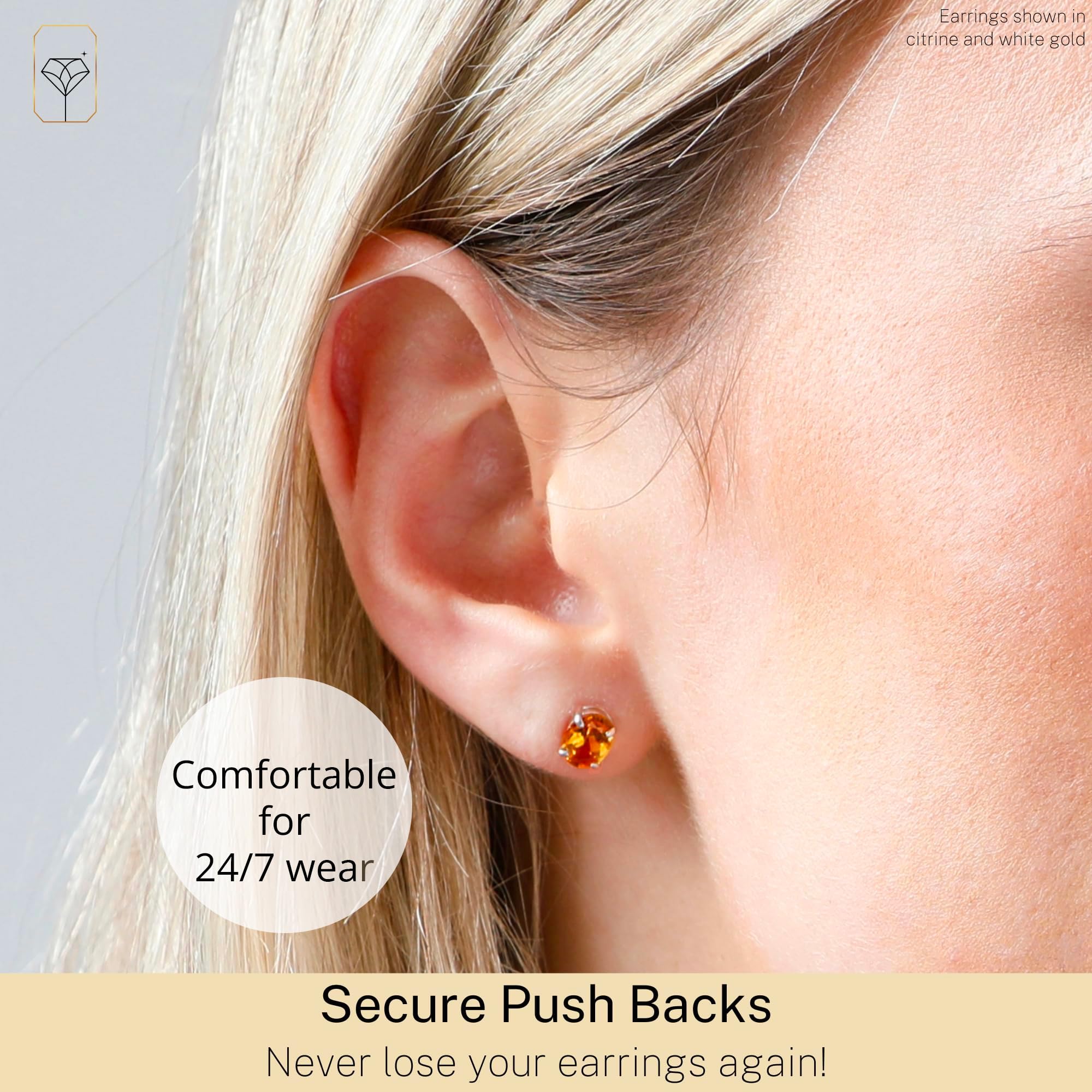 14K Gold Oval Stud Earrings for Women - 7x5mm Birthstone Gemstone Earrings with Push Backs | Hypoallergenic Real 14 Karat Gold Studs | Perfect Gift for Birthday, Anniversary & Everyday Wear | by MAX + STONE