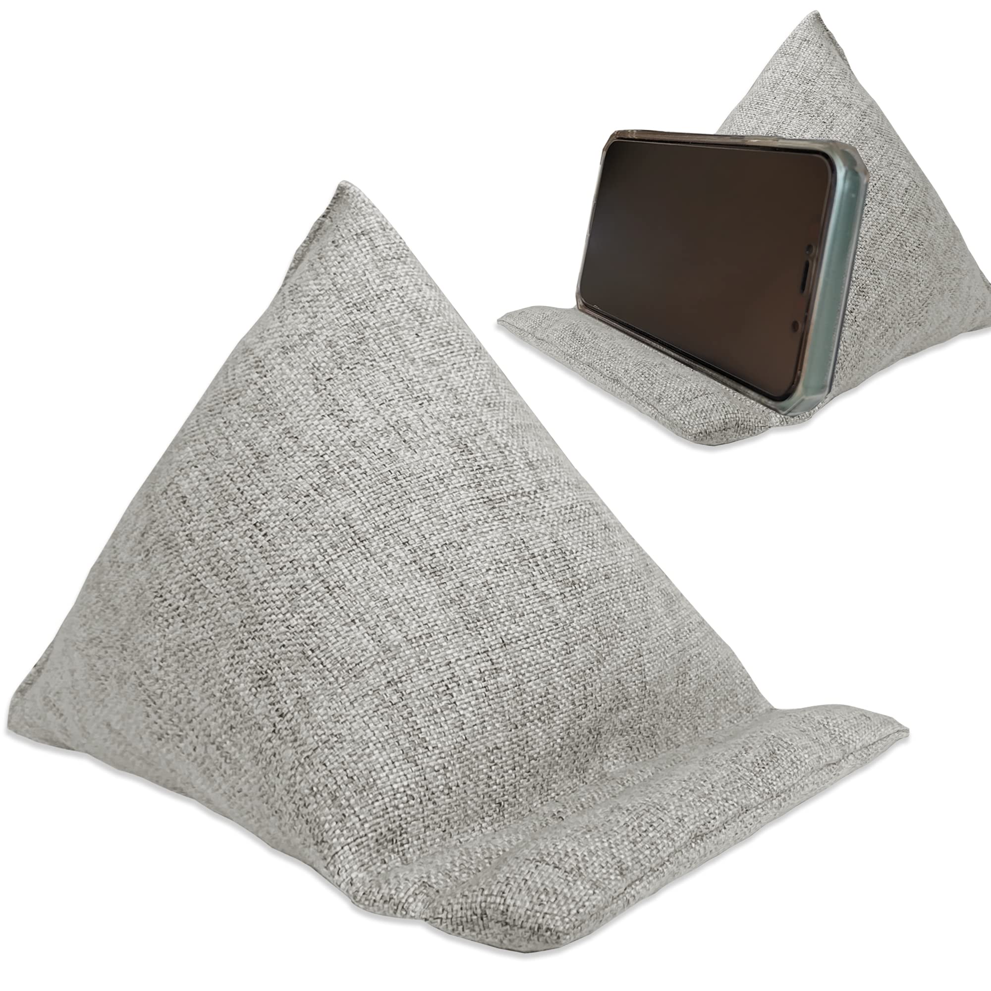 Soft Fabric Bean Bag Phone Holder - Universal Stand for All Smartphones & Mini Tablets | Handmade Desk Cushion Pad (Light Grey) - Perfect for Office, Home, Bedside & Travel Use