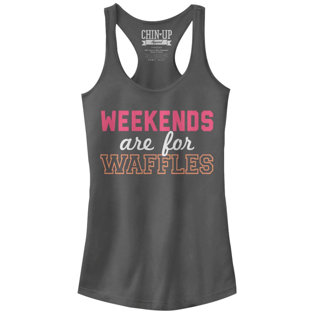 Junior's Chin UP Weekends are for Waffles Racerback Tank Top - Women's Casual Sleeveless Shirt for Summer, Gym, and Weekend Outfits