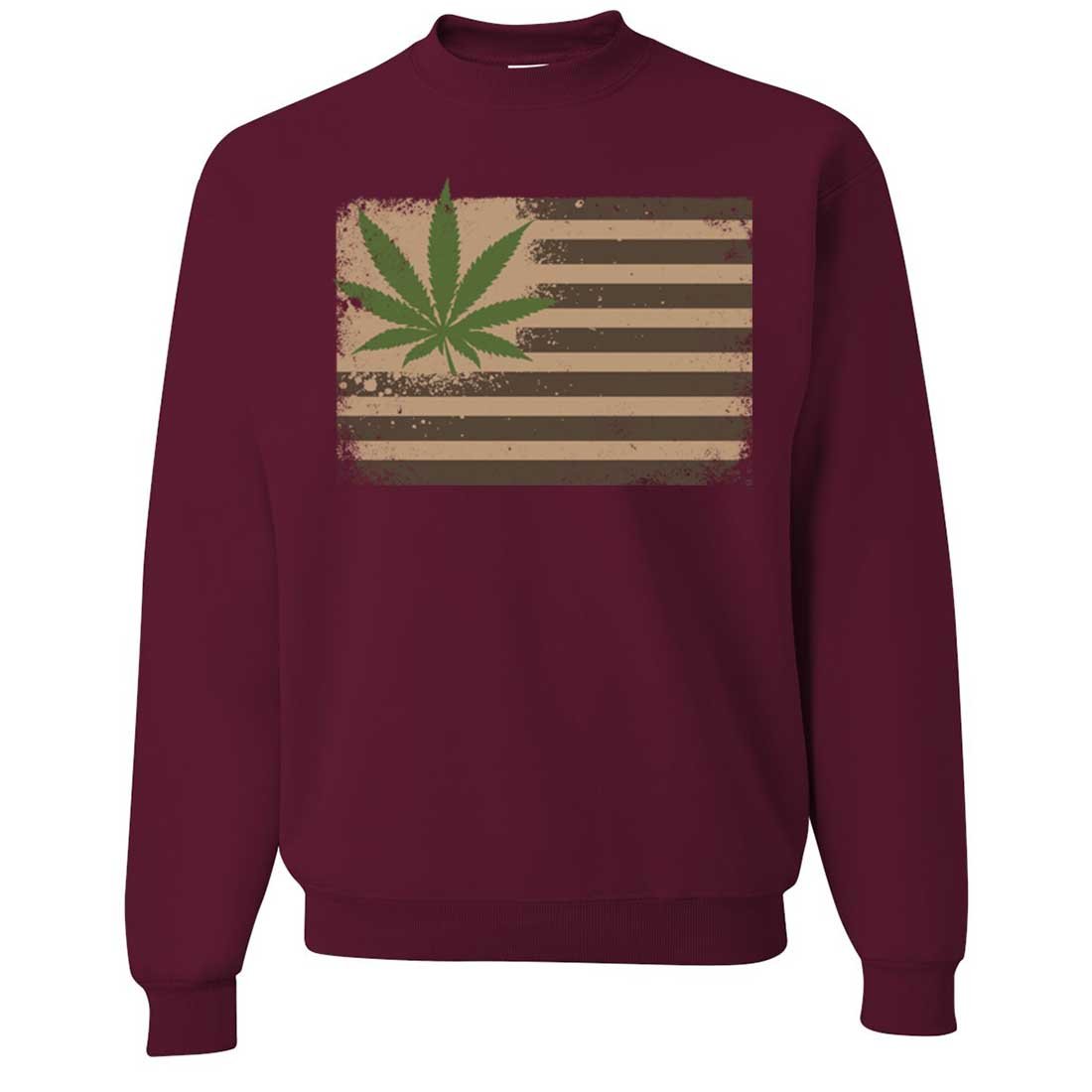 Pot Leaf Hemp Flag USA Crewneck Sweatshirt - Soft Cotton Unisex Pullover for 420 Friendly Events, Festivals & Casual Wear