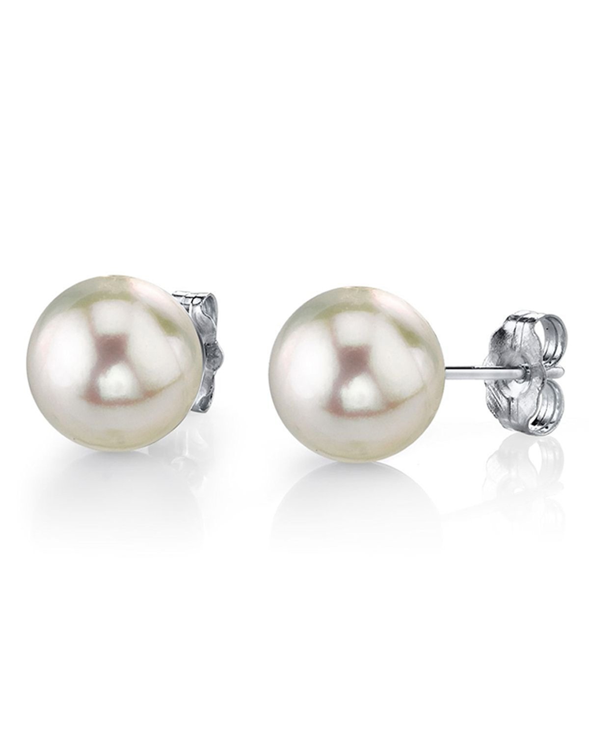 14K Gold Certified Hanadama Quality Round White Akoya Cultured Pearl Stud Earrings for Women - Elegant Jewelry Gift for Brides, Anniversaries & Special Occasions
