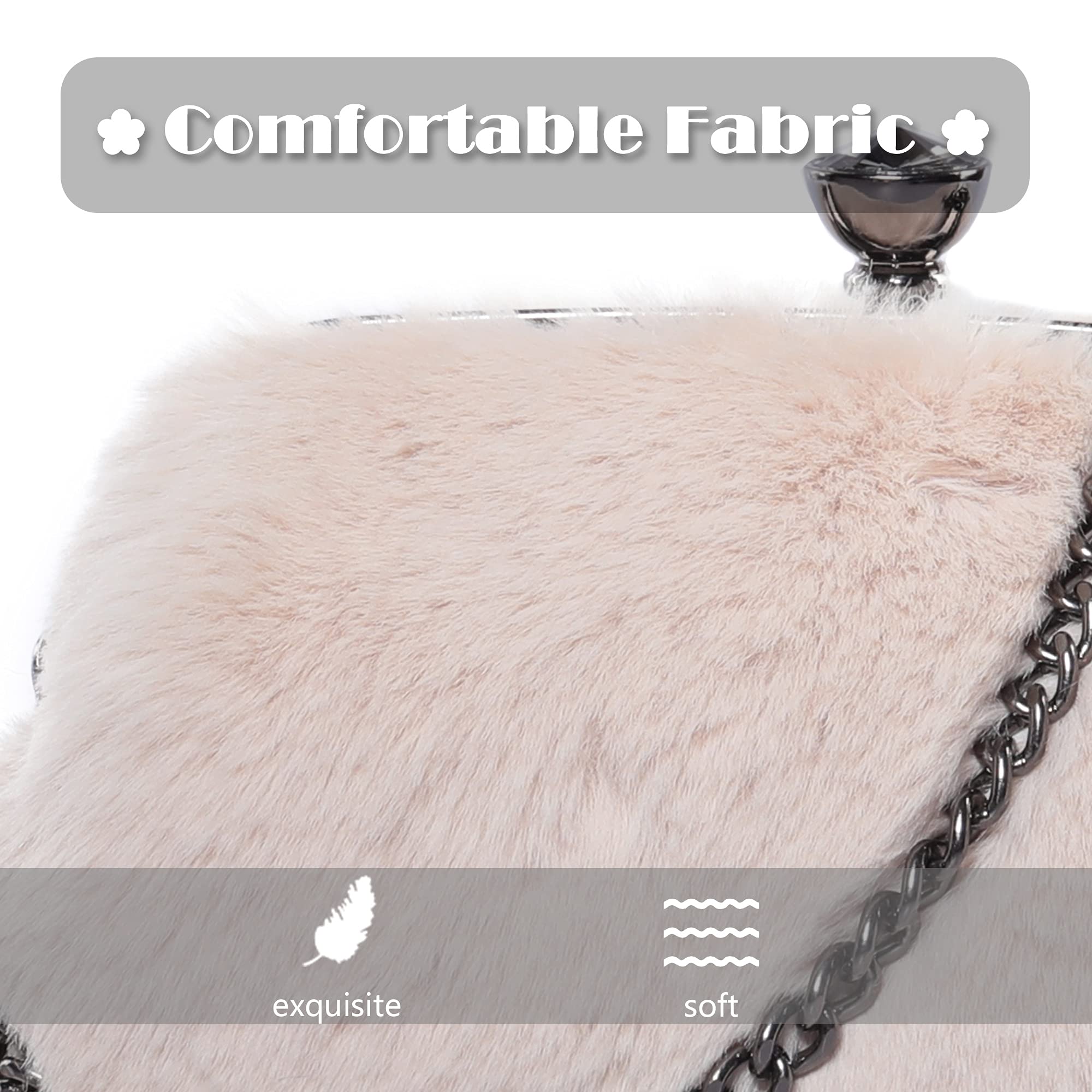 Luxury Faux Fur Purse for Women - Rhinestone Shoulder Bag & Fluffy Evening Clutch Crossbody Bag | Elegant Party, Wedding, Prom & Night Out Accessory