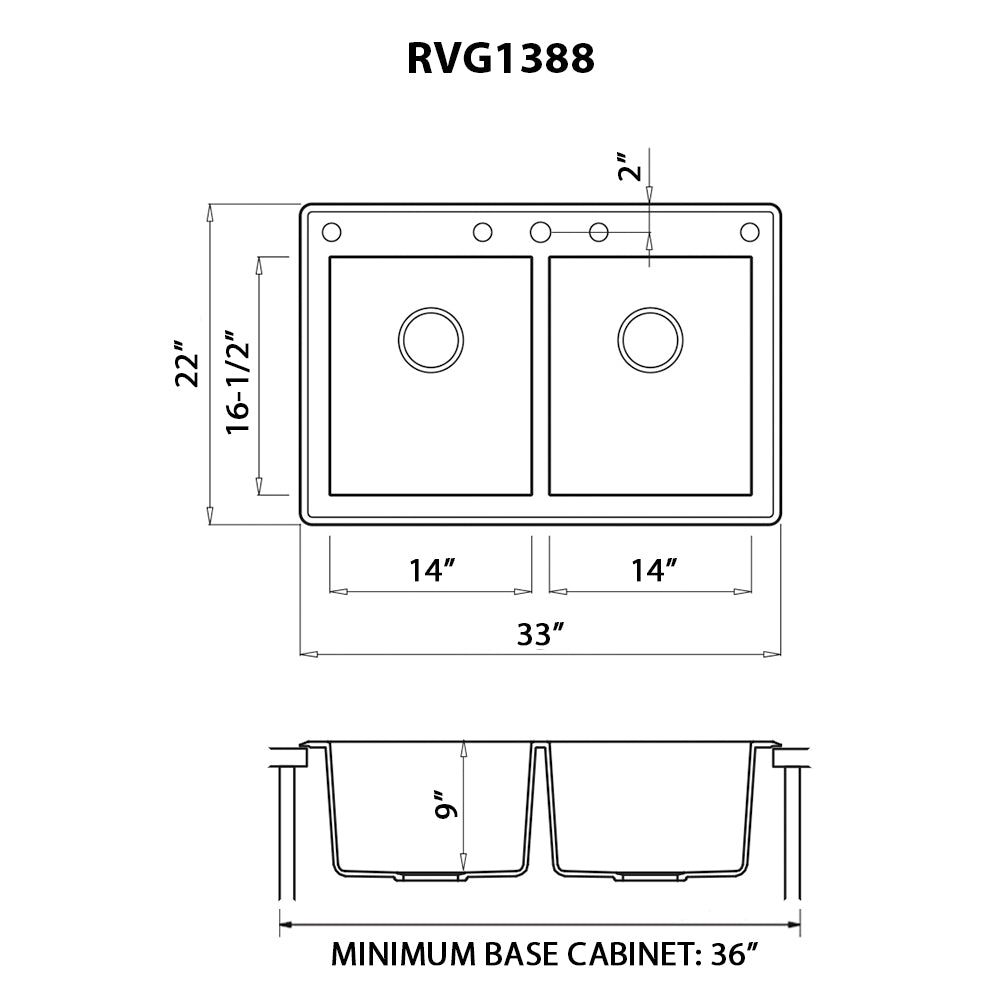 33x22 Granite Dual Mount Sink - 50/50 Double Basin Kitchen Sink in Arctic White | Perfect for Modern Kitchens & Bathroom Vanities