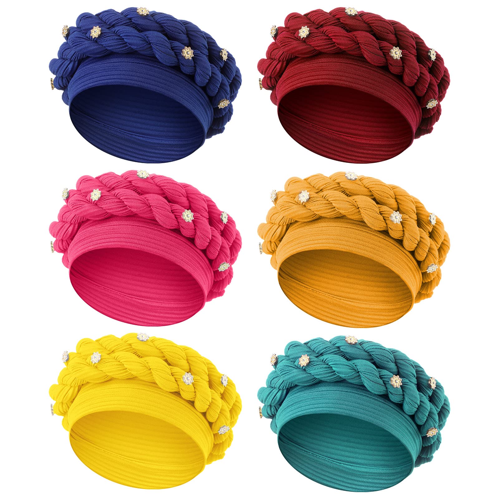 6 Pcs African Beaded Head Wrap for Women - Stylish Elastic Turban Headscarf, Braid Beanie Cap for Black Women | Perfect for Everyday Wear, Parties & Cultural Events