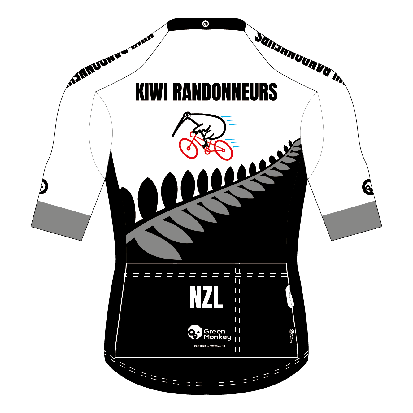 Kiwi Randonneurs Pro Cycling Jersey (J08) - Black & White - High Performance Bike Shirt for Road Cycling & Long Distance Rides