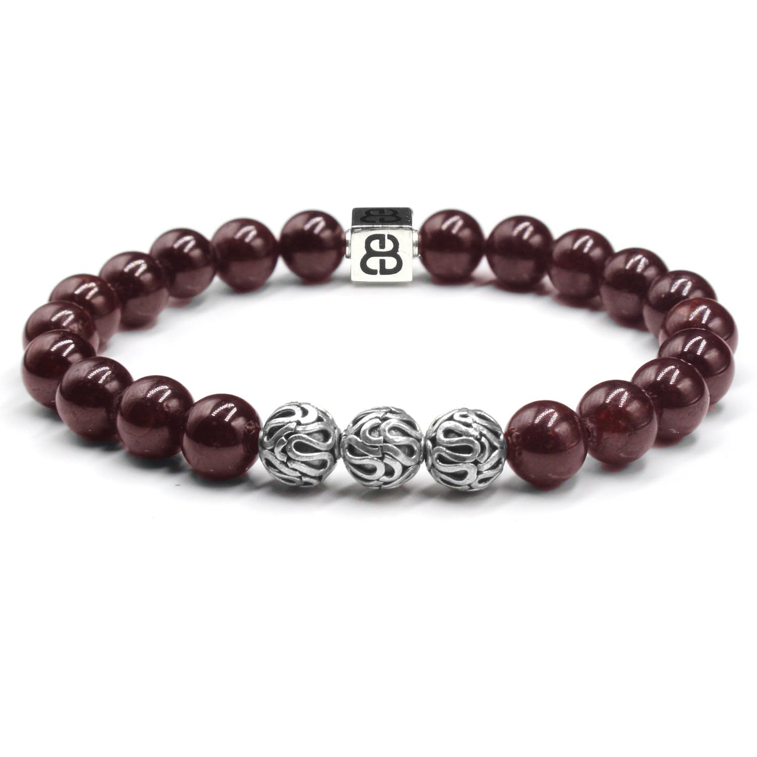 **Men's Garnet & Sterling Silver Beaded Bracelet - Handcrafted Jewelry for Men, Durable & Stylish Gift for Him - Perfect for Casual Wear, Date Nights & Special Occasions**