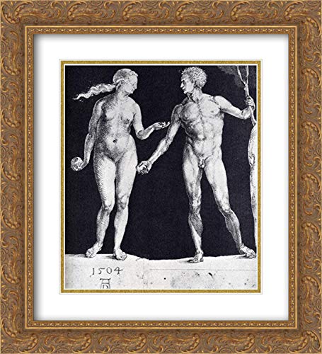 Premium Albrecht Durer Museum Art Print - 20x22 Inch Gold Ornate Framed Wall Decor for Living Room, Bedroom & Office - Idealistic Male & Female Figures with Double Matting
