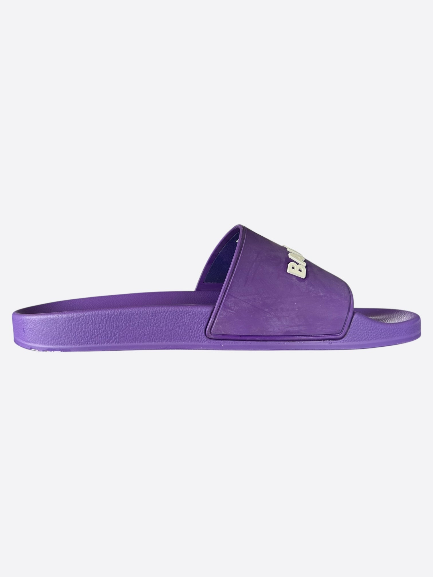 Balenciaga Purple & White Logo Slides for Men & Women - Comfortable Luxury Slides for Casual Wear, Beach, Pool & Home Use