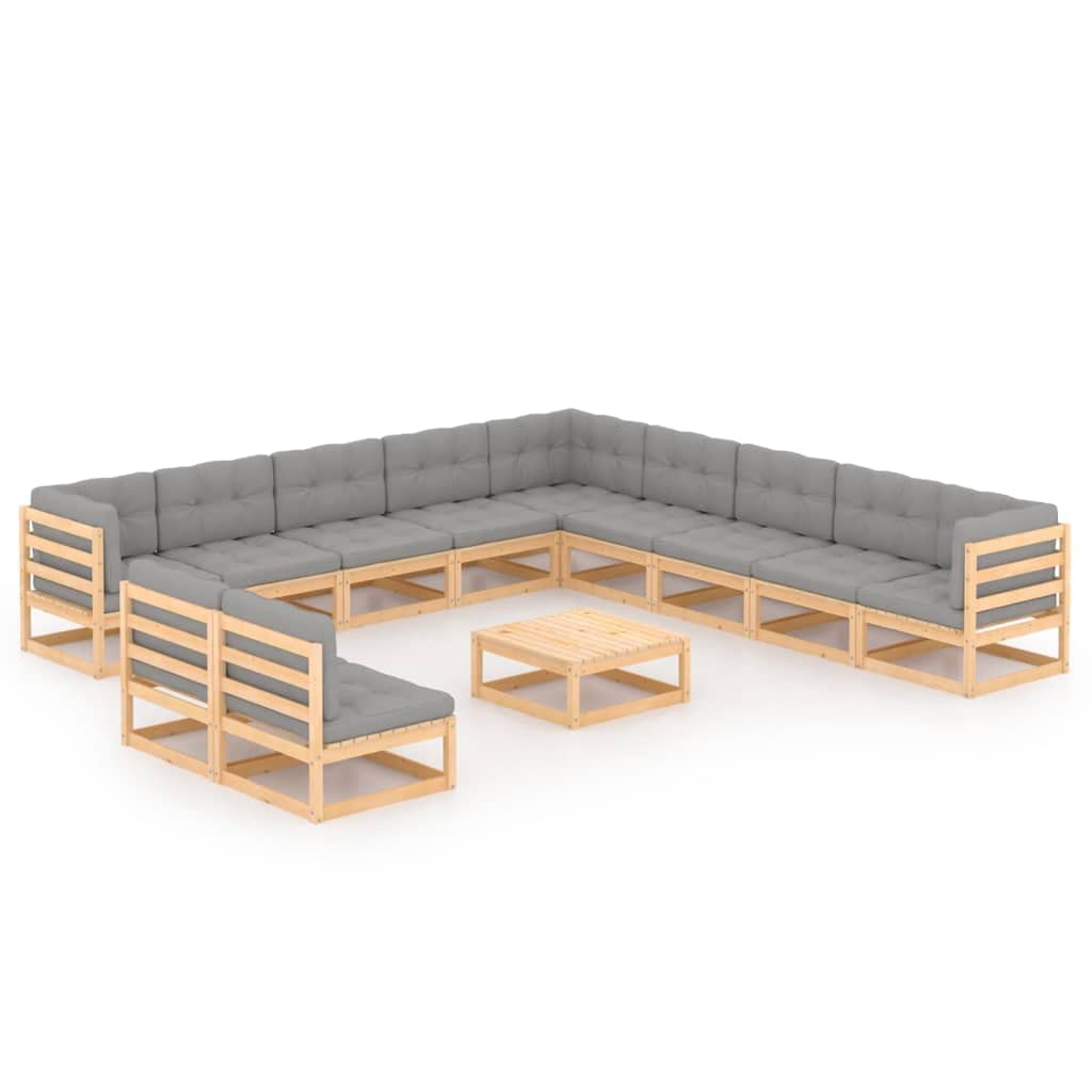 vidaXL 12-Piece Patio Lounge Set - Outdoor Garden Furniture with Sectional Sofa, Cushions & Coffee Table - Retro Style Solid Pine Wood - Perfect for Backyard, Poolside & Patio Relaxation