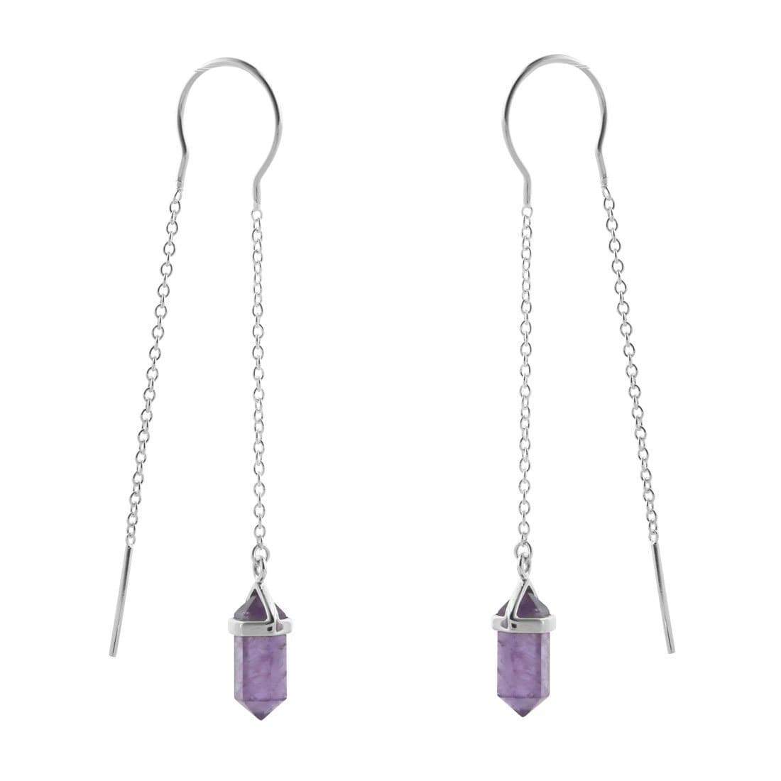 Starlight Amethyst Threader Earrings - Dainty Purple Crystal Studs for Women | Perfect for Everyday Wear, Date Night & Special Occasions