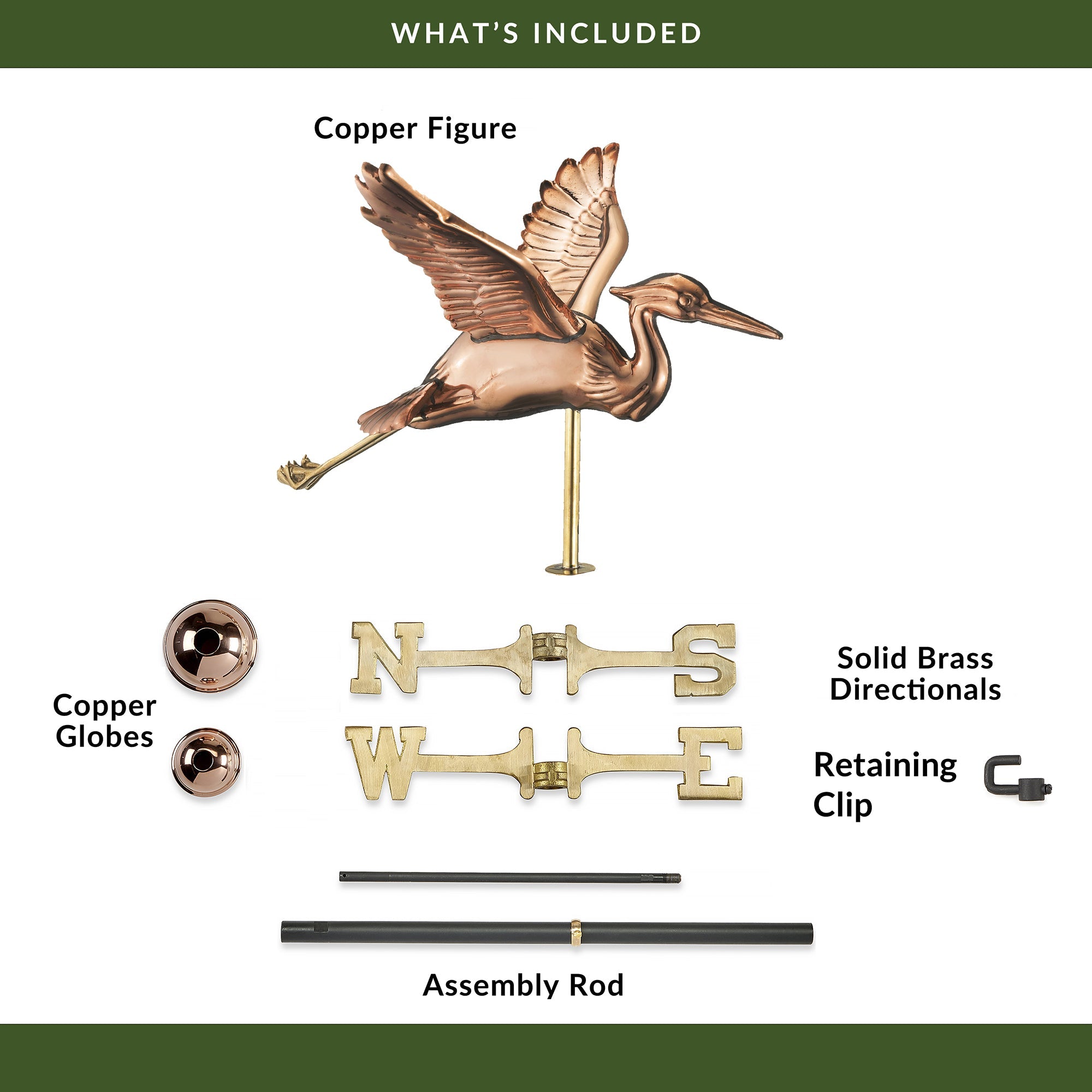 Copper Blue Heron Cottage Weathervane - Handcrafted Garden Decor for Rustic Home & Farmhouse Style - Perfect for Roof, Yard, or Garden Decoration