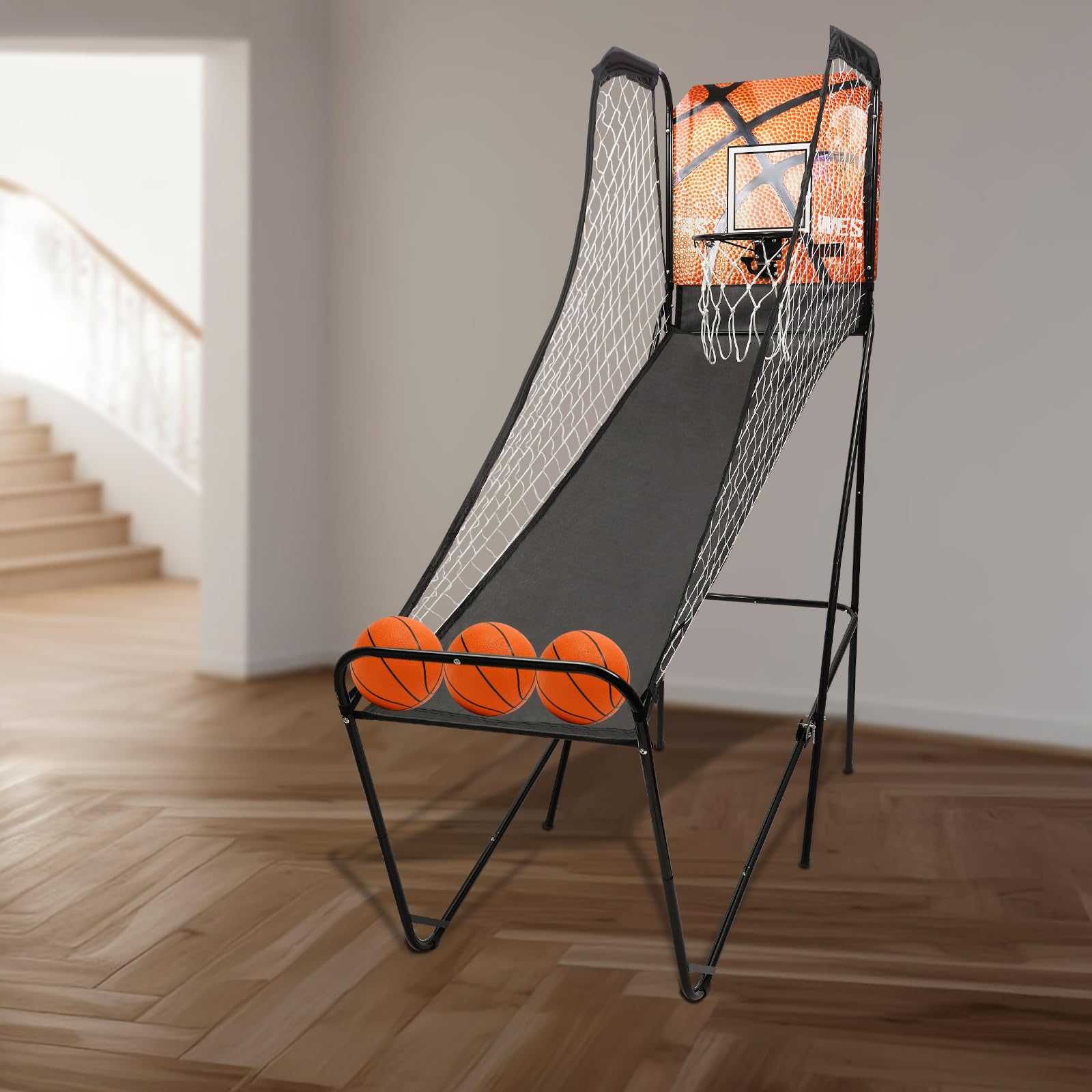 Electronic Basketball Arcade Game - Foldable Indoor Hoop Shot with LED Scoreboard & 3 Balls - Perfect for Home, Playground & Game Room Entertainment