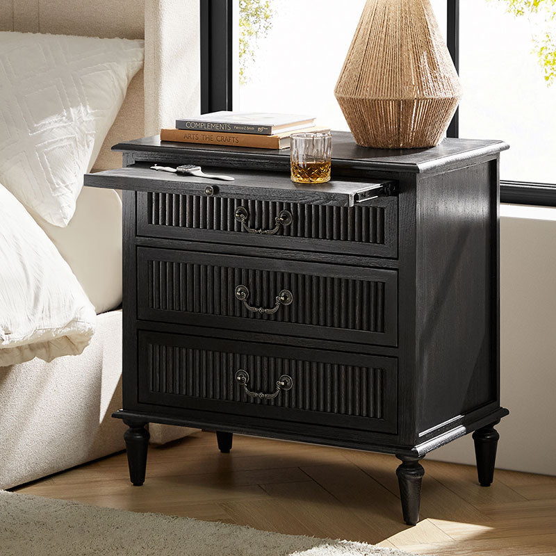 Farmhouse Solid Wood Nightstand with Fluted Drawer - Rustic Bedside Table with Optional Storage Drawer - Perfect for Bedroom, Guest Room, or Cabin Decor
