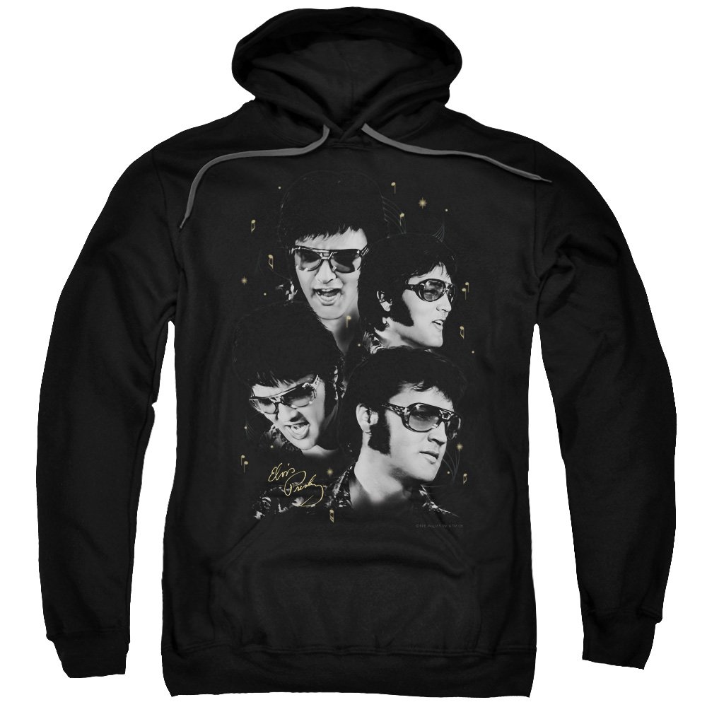 Elvis Presley Black Hoodie with Faces Print - Vintage Rock Music Sweatshirt for Men & Women - Perfect for Concerts, Halloween & Casual Wear