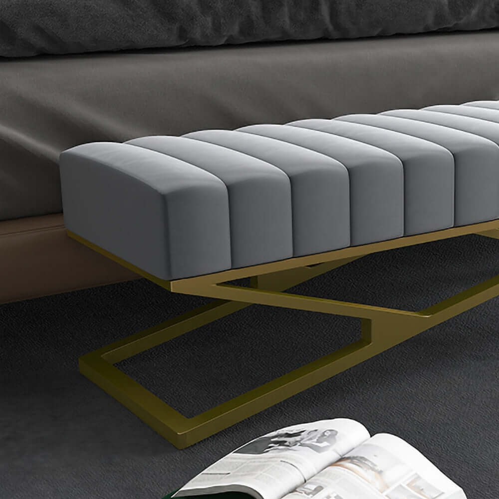 Modern Velvet Upholstered Bedroom Bench with Gold X Base - Orange Storage Ottoman for Bedroom, Living Room & Entryway - Perfect for Seating, Decor & Extra Storage