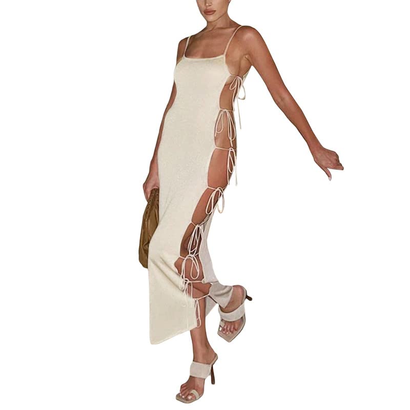Argeousgor Floral Print Spaghetti Strap Long Sundress - V Neck Tie Front Backless Sleeveless Maxi Dress for Women | Perfect for Summer Beach Vacations, Streetwear & Boho Fashion