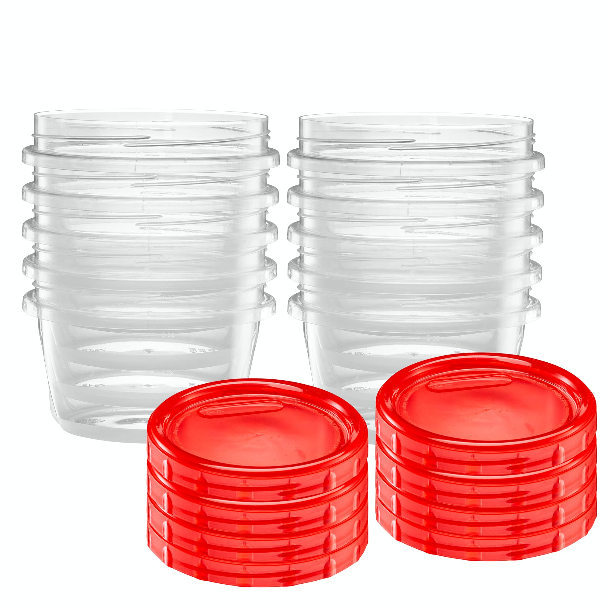 16oz (20 Pack) Clear Bottom Red Top Twist Cap Food Storage Containers with Screw-On Lids - Perfect for Freezer, Meal Prep & Leftovers Storage