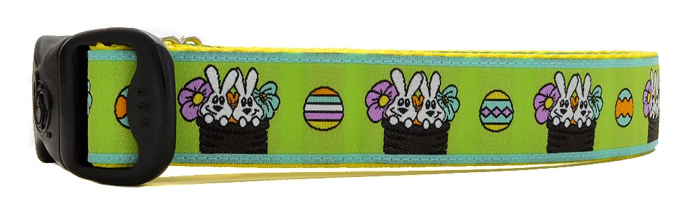 Adjustable 1 Inch Easter Bunny & Eggs Dog Collar for Medium, Large & X-Large Dogs (17-27 Inch Neck) - Perfect for Easter Pet Photos & Spring Walks