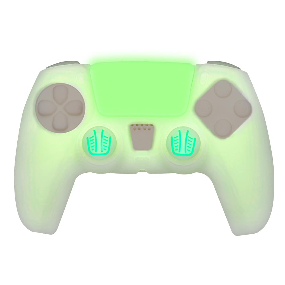 PS5 Silicone Skin Cover with Anti-Slip Grips & Touchpad Sticker - Glow in The Dark Protective Case for PlayStation 5 Console - Perfect for Gaming at Night or Low Light Conditions