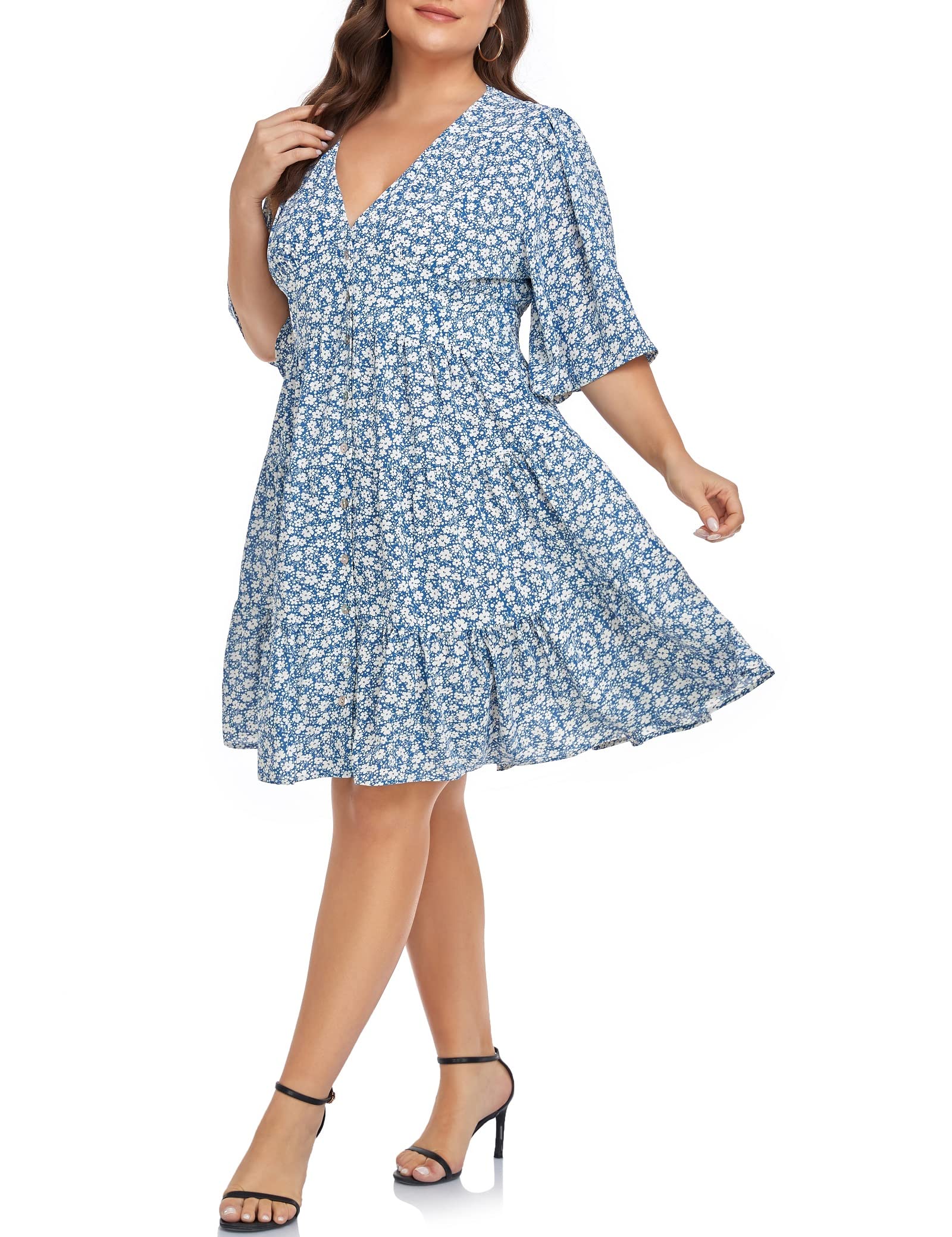 **Women's Plus Size Floral Button Down Casual Dress - Comfortable & Stylish for Work, Office, and Everyday Wear**